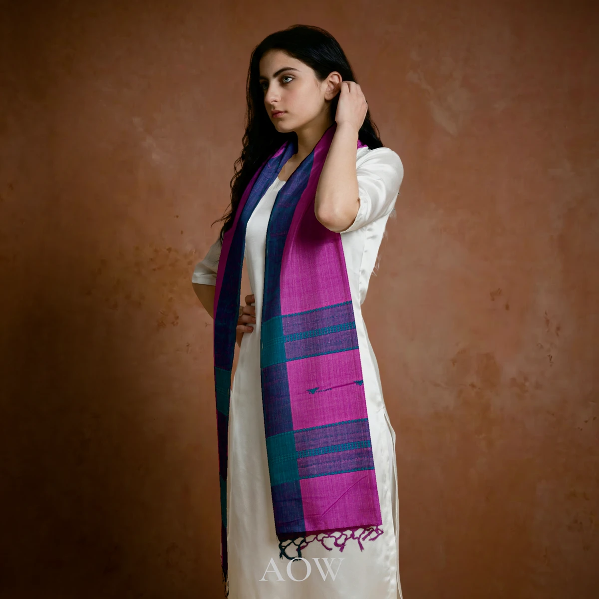 Pink Teal Kotpad Cotton Stole