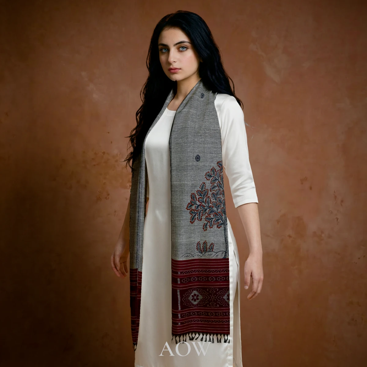 Gray Pattachitra Cotton Stole