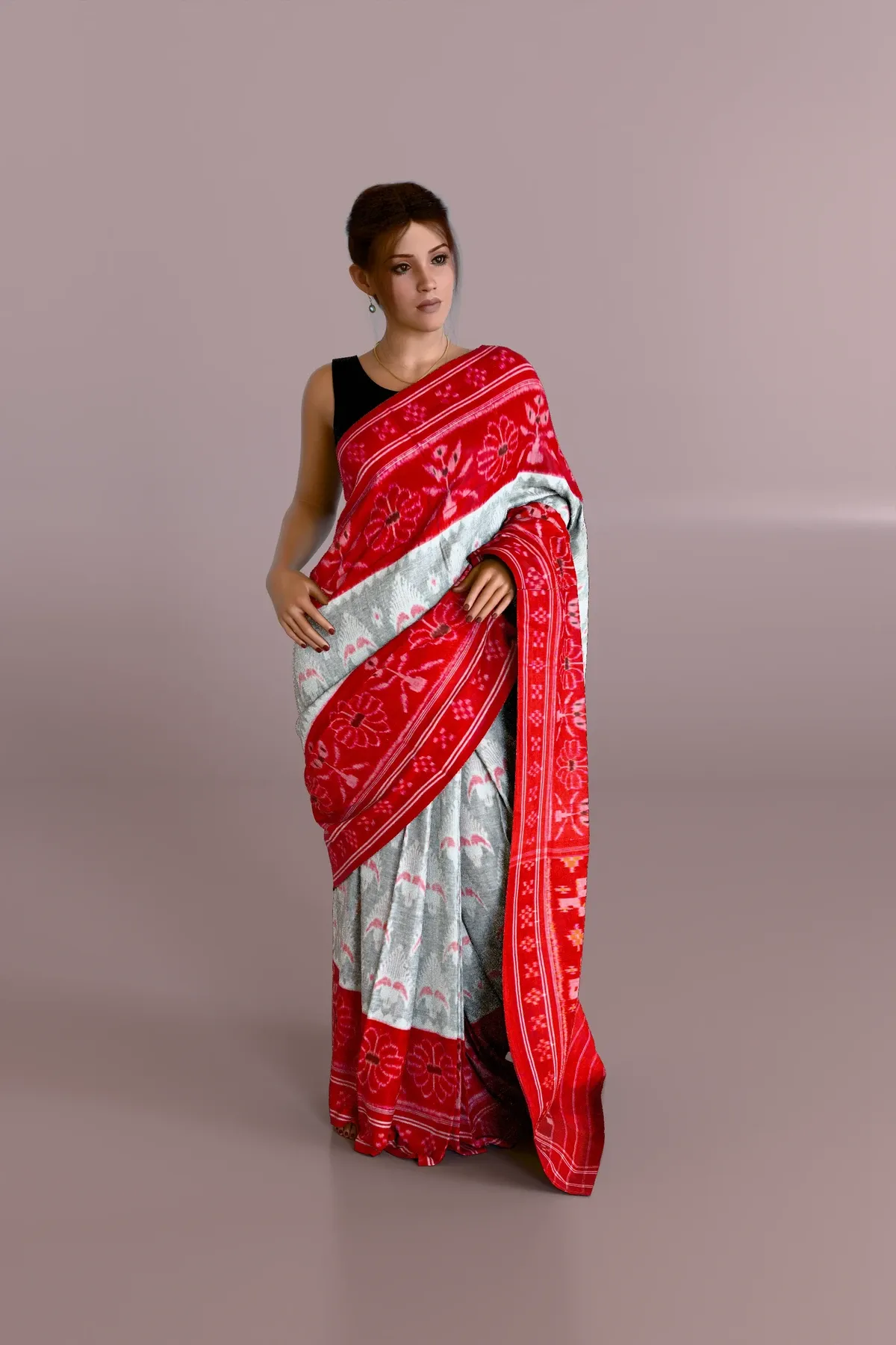 Khandua cotton red gray Saree