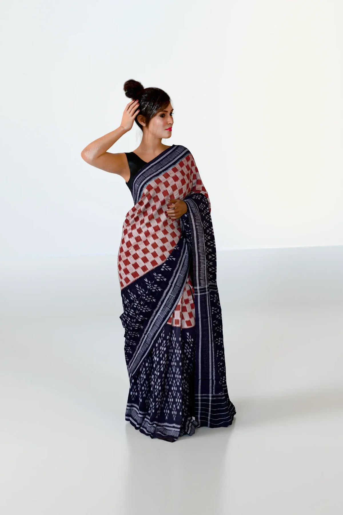 Black Brown Half Half Khandua Cotton Saree