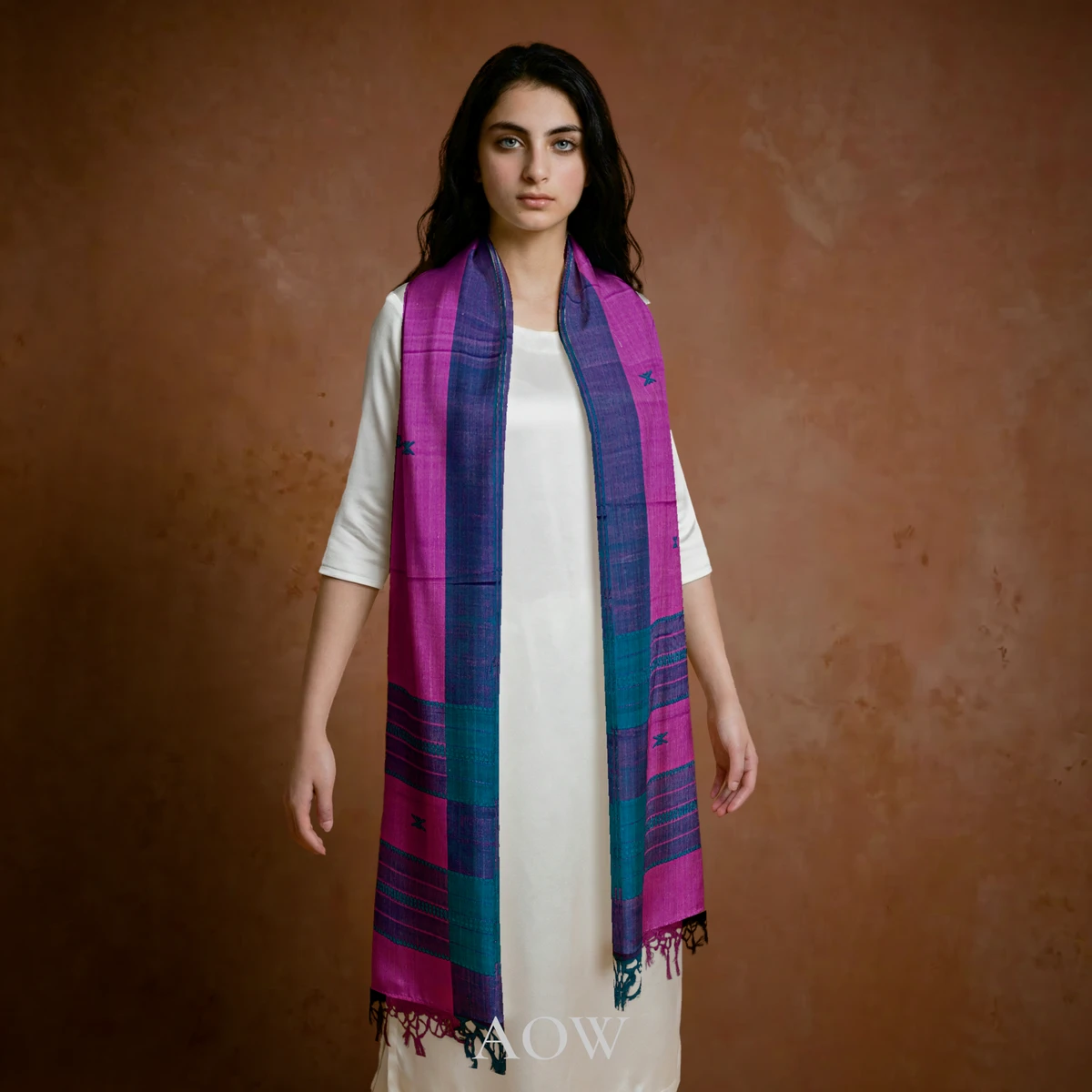 Pink Teal Kotpad Cotton Stole