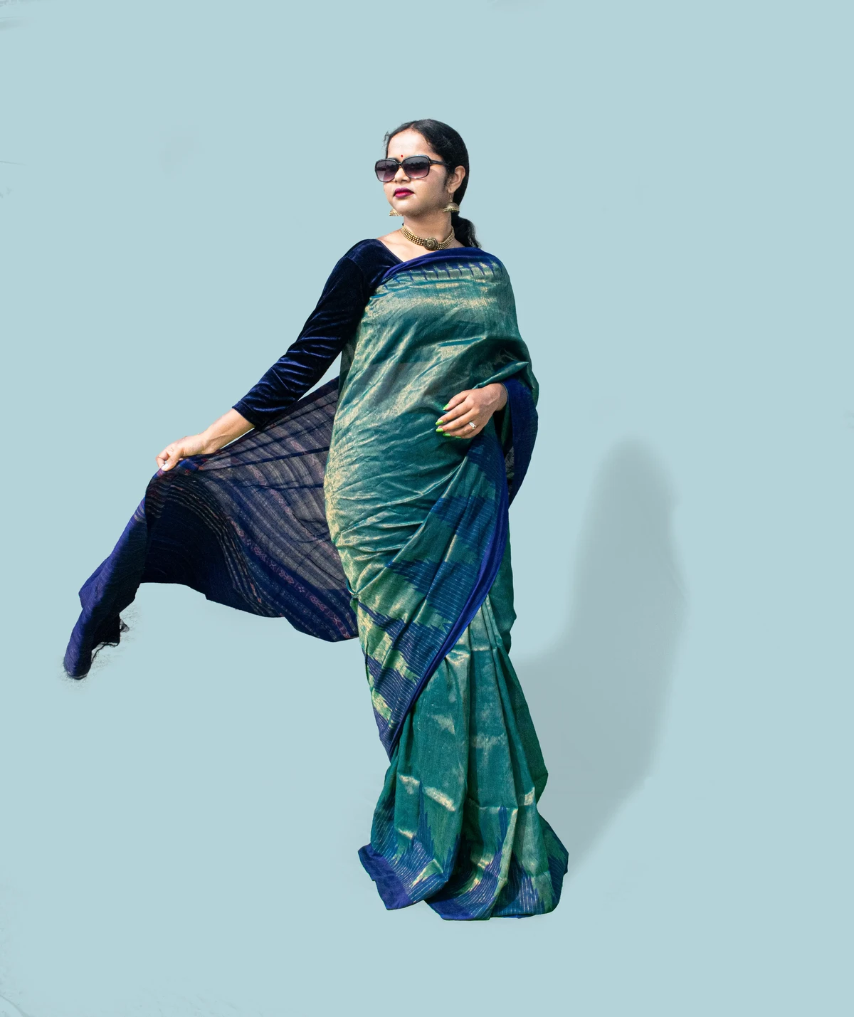 Dark Green Sambalpuri Cotton Tissue Saree