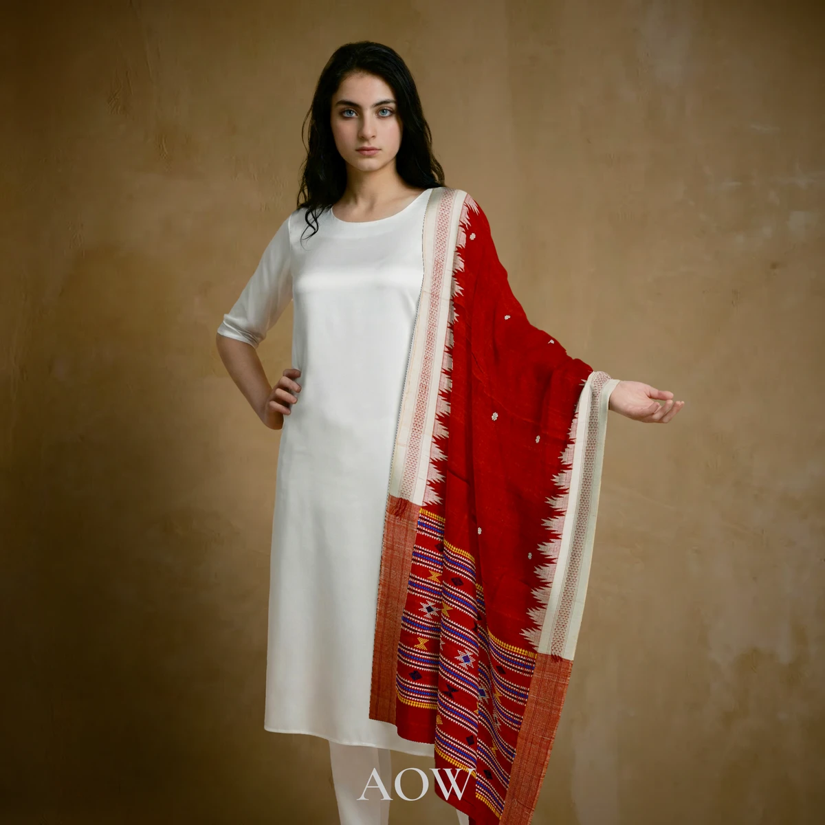 Red Ganjam Bomkei Dupatta
