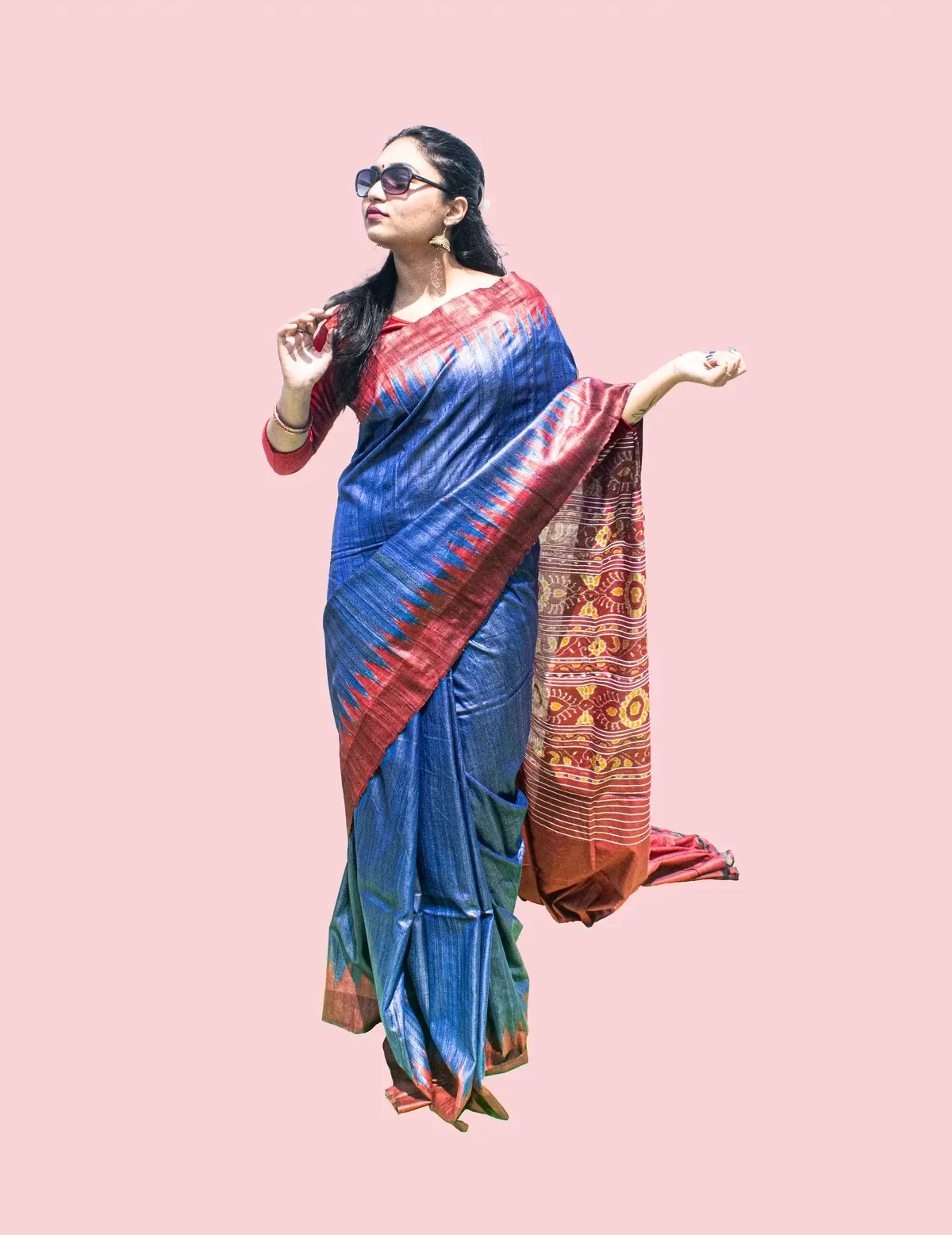 Tussar Dark blue Maroon border Saree