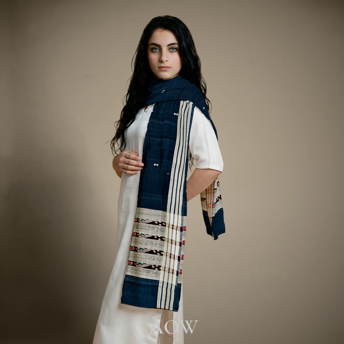 Navy Anchal Bomkei Dupatta
