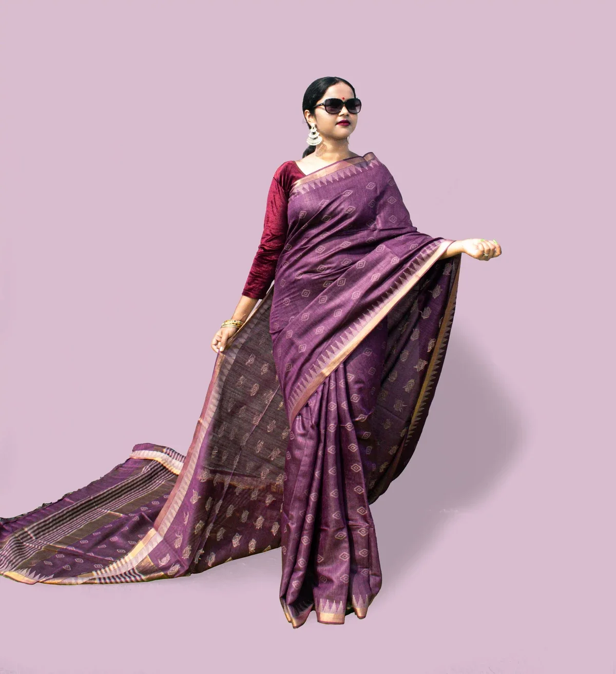 Jari Kumbha Border Purple Tussar Silk Saree