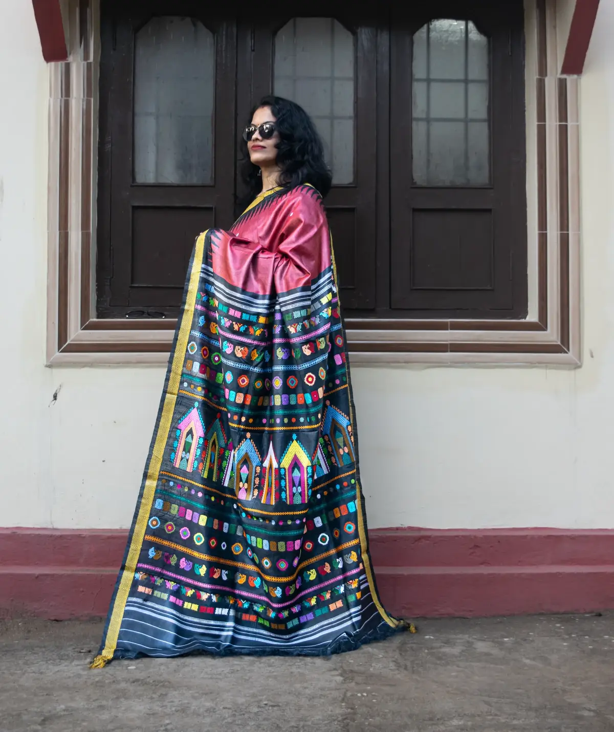 Jalla Maroon Tussar Silk Saree
