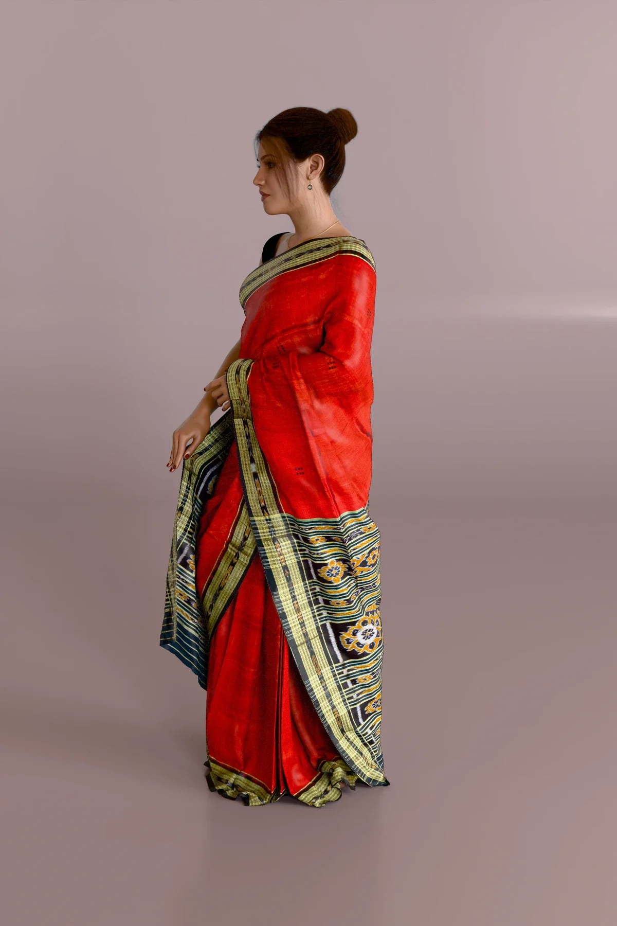 Ikat Bandha Border Maroon Khandua Pata Saree