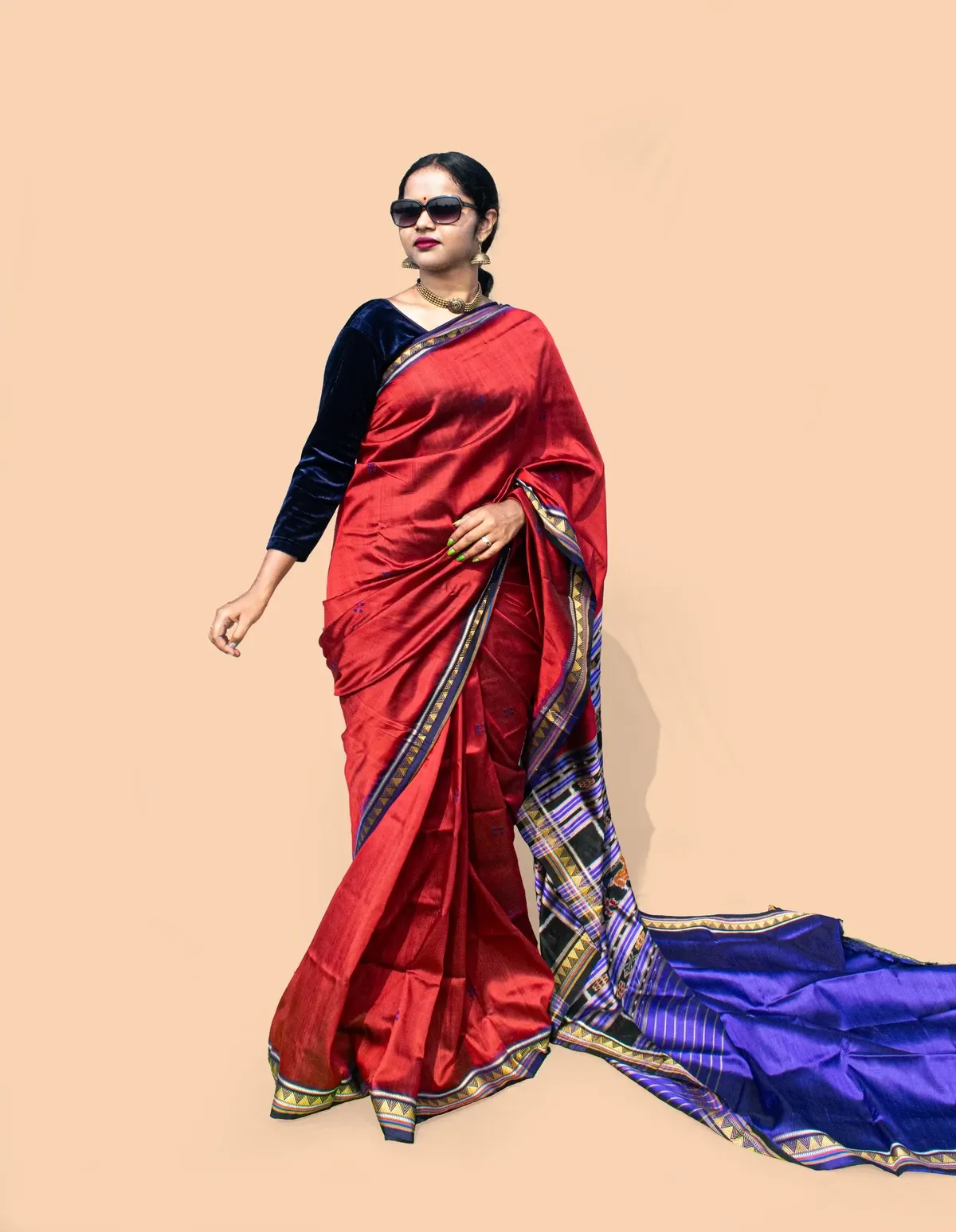 Indigo Border Maroon Dongria Pata Saree