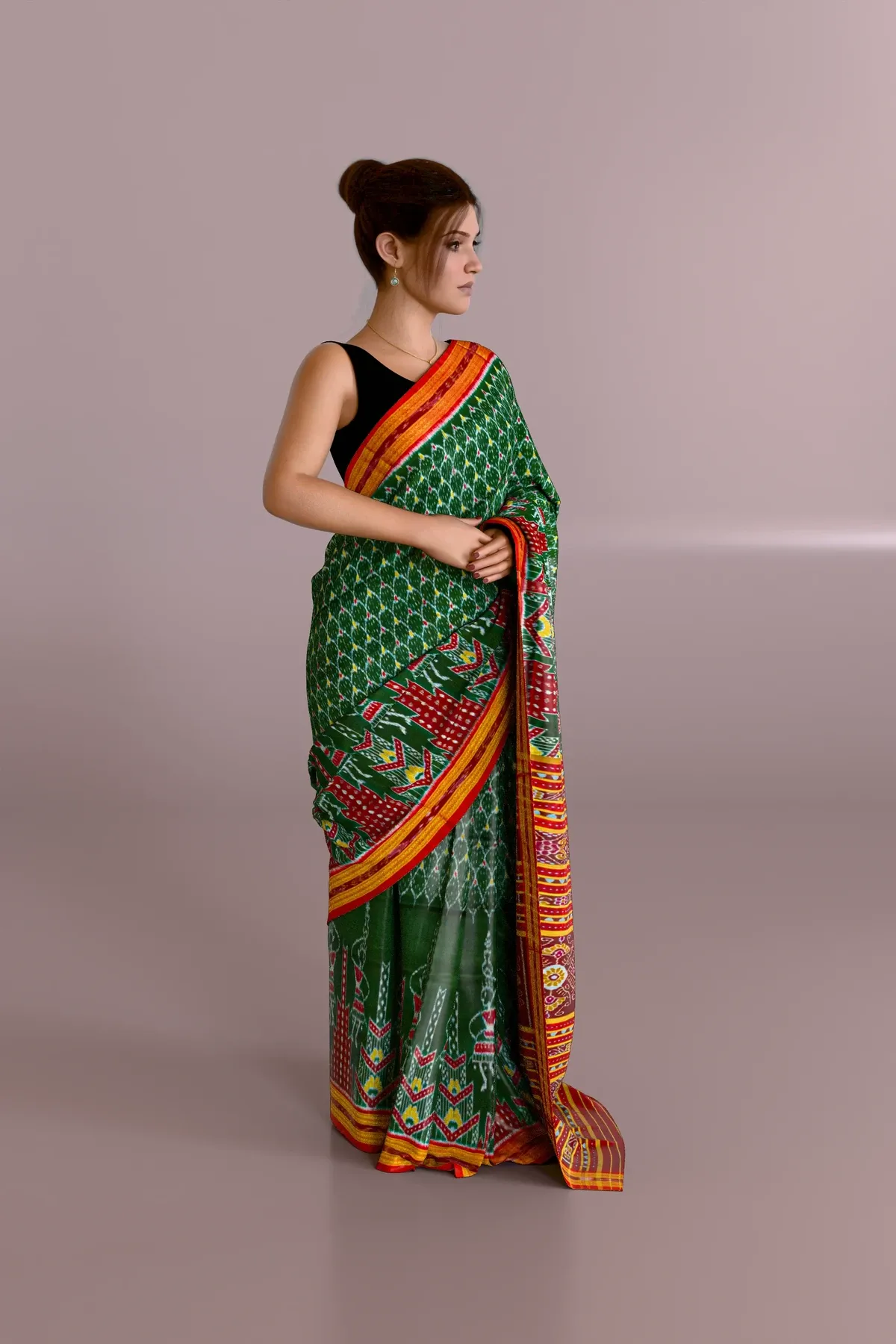Green print Khandua Pata Saree