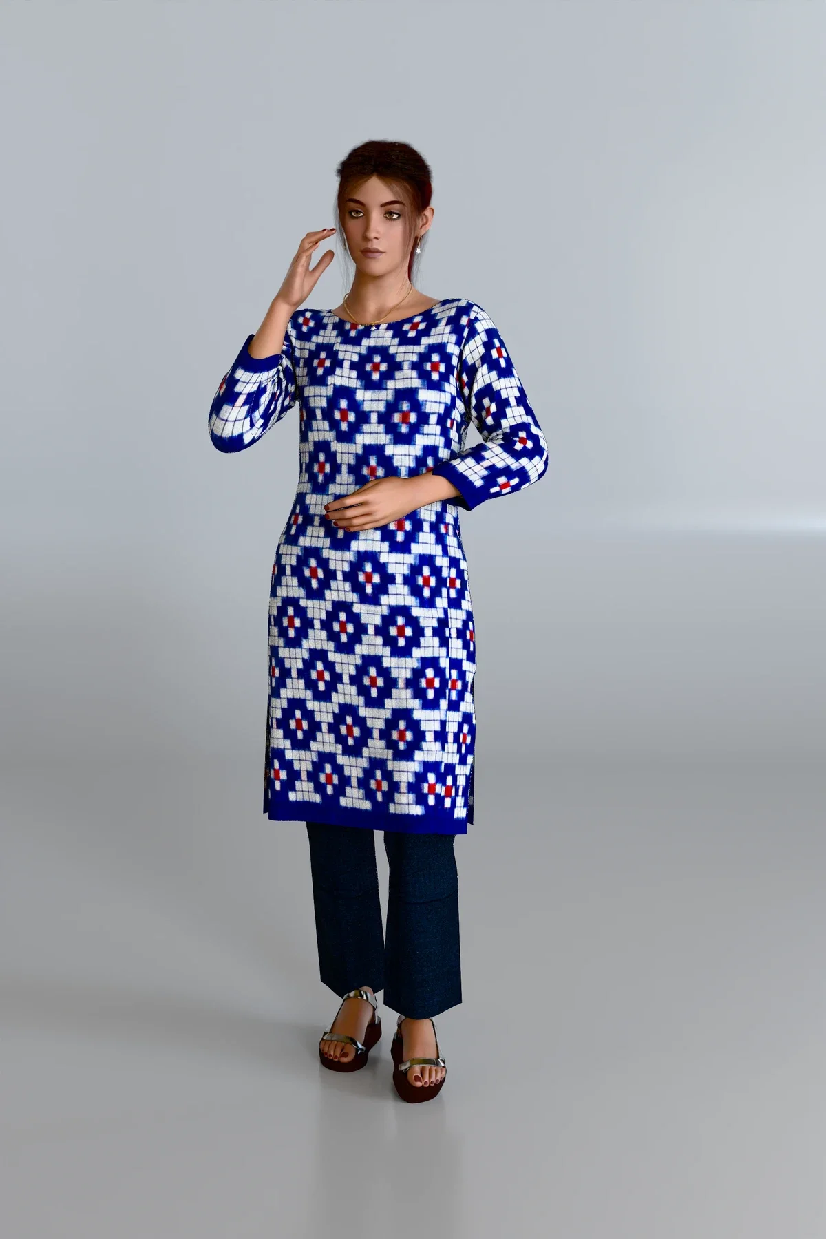 Blue White Pasapali Kurti DM