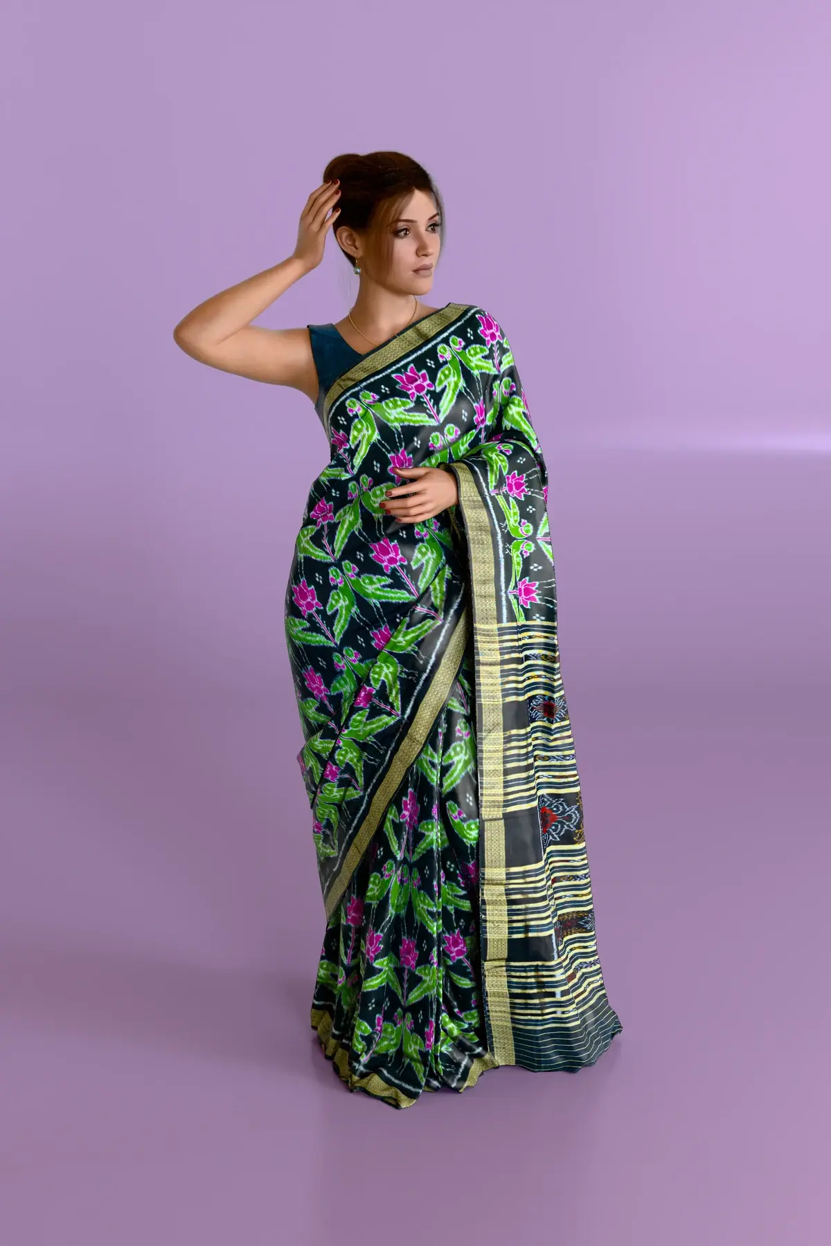 Parrot Khandua Pata Saree