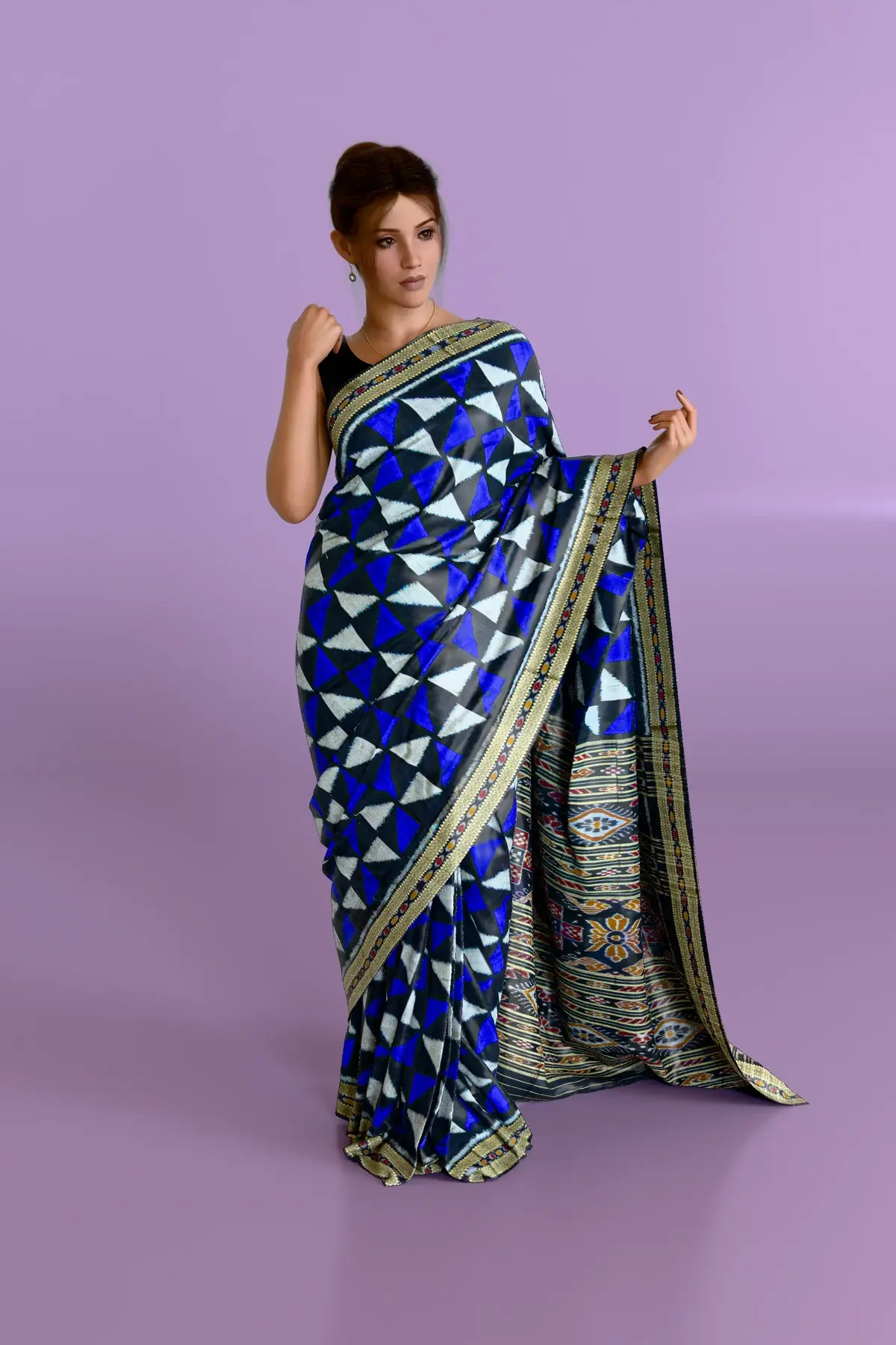 Navy Blue Triangle Khandua Pata Saree