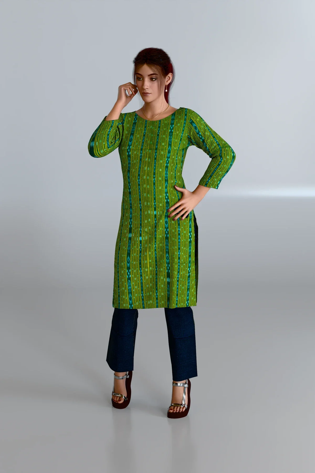 Green Stripes Patterned Kurti DM