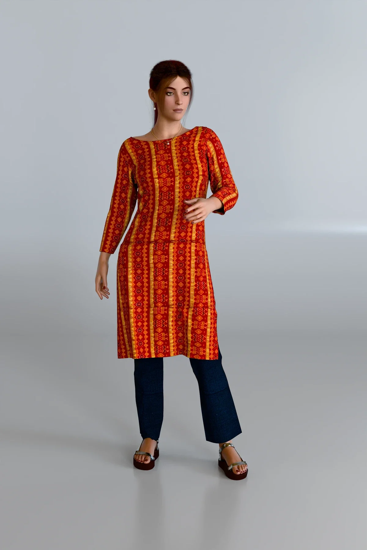Red Yellow Stripes Kurti DM