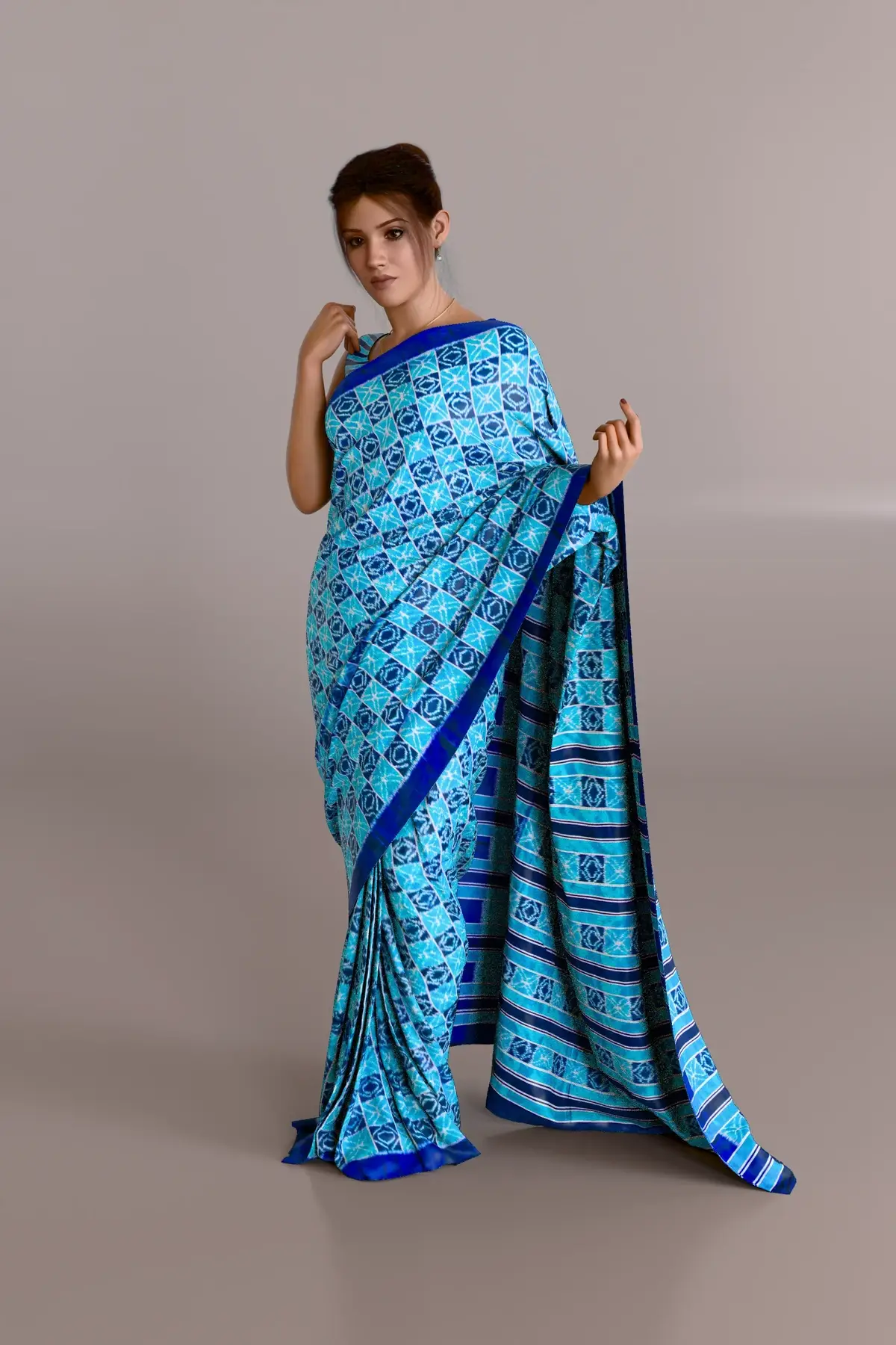 Blue White Sambalpuri Pure Pata Saree