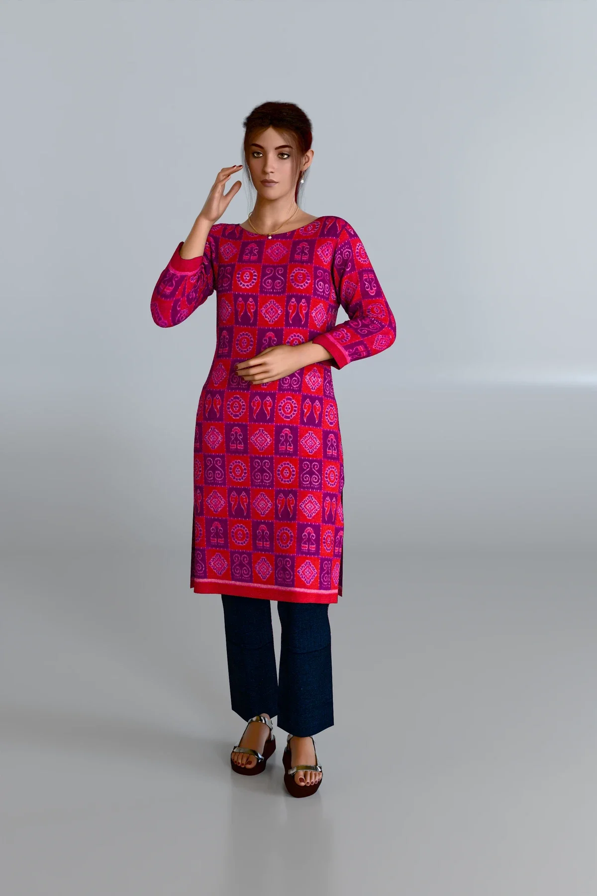 Red Purple Pattern Kurti DM