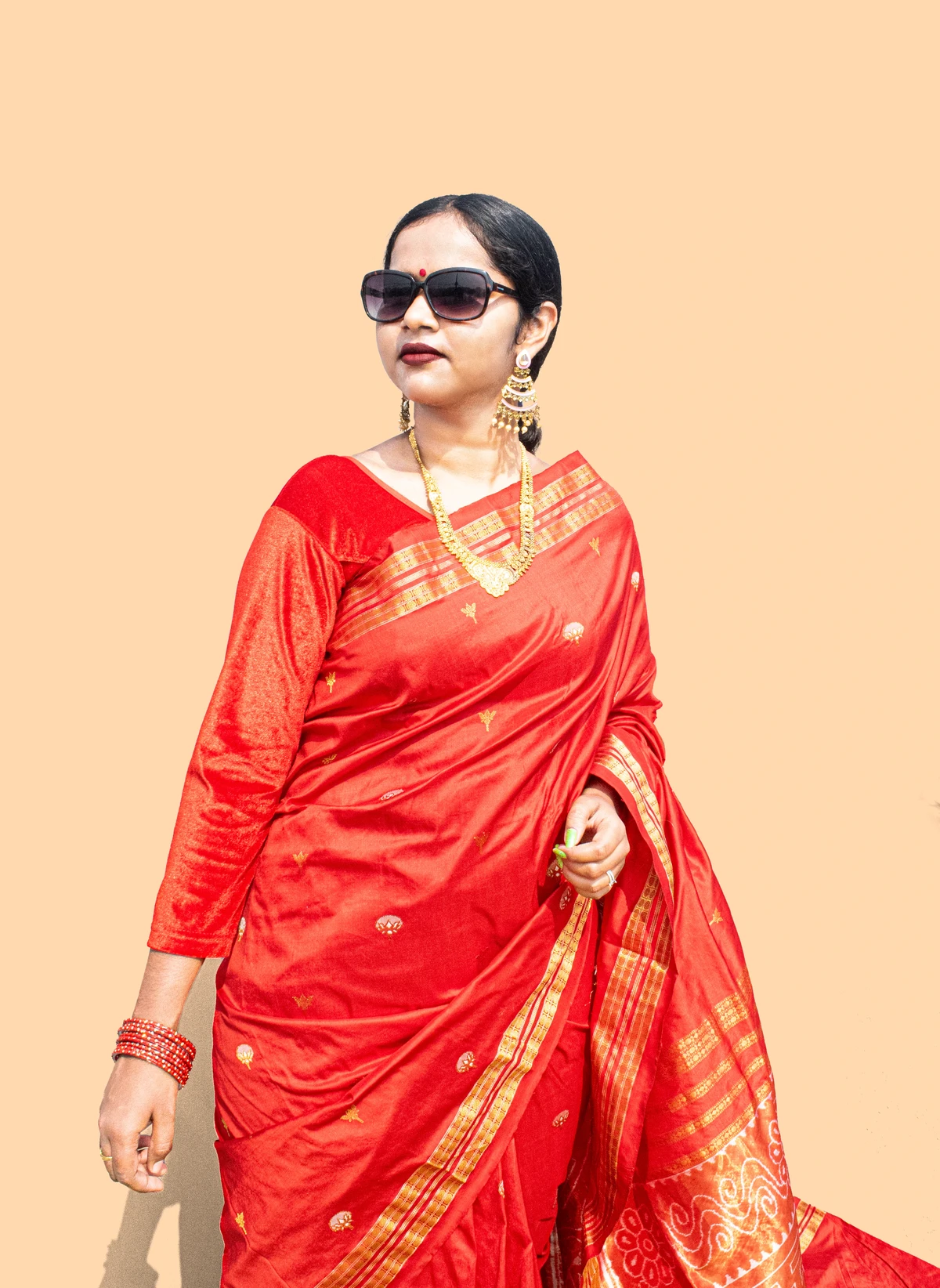 Red Gold Sambalpuri Half Tissue Saree