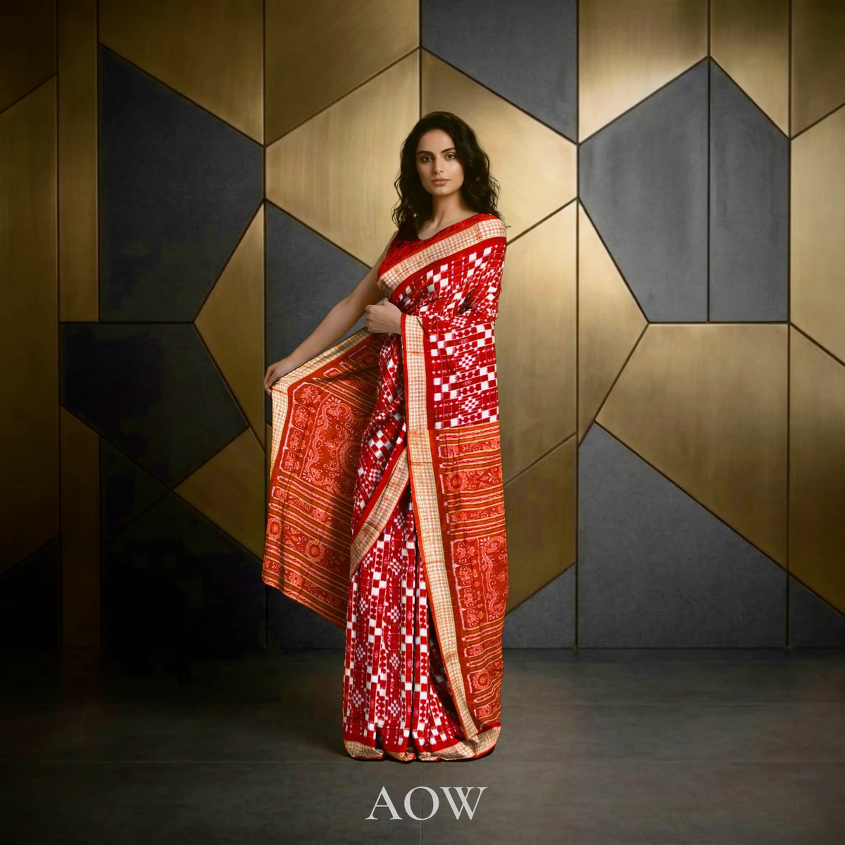 Red Pasapali Sambalpuri Pure Pata Saree