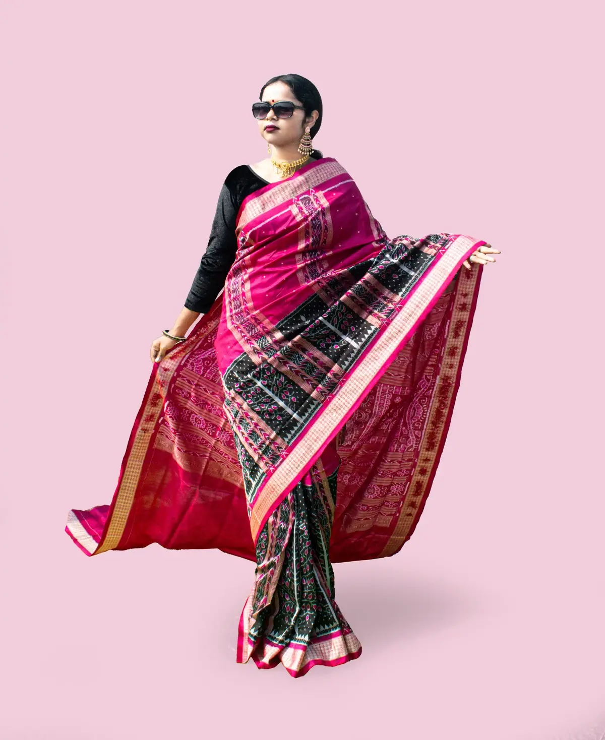 Half Tree Rani Pink Sambalpuri Pure Pata Saree