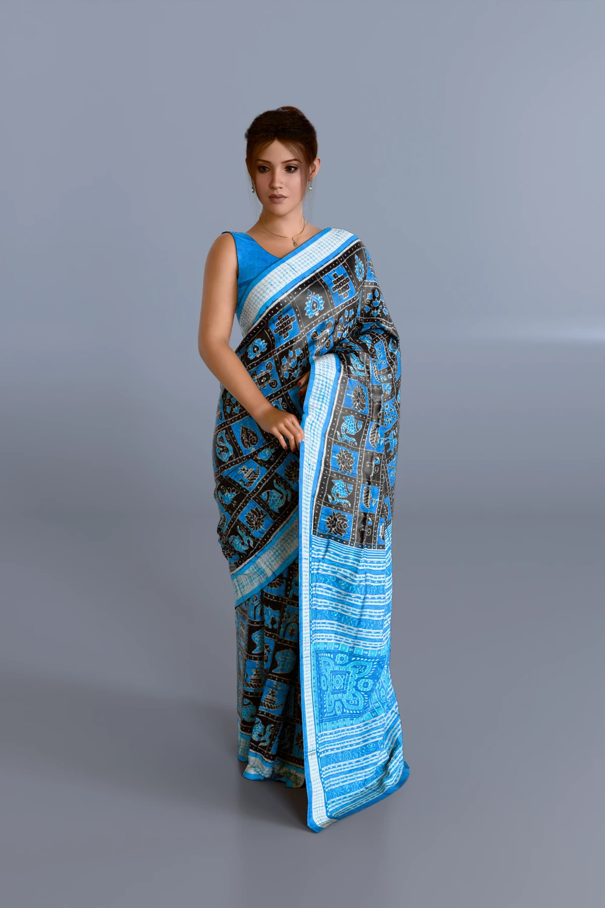Blue Silver Nabakothi Sambalpuri Pure-Pata Saree