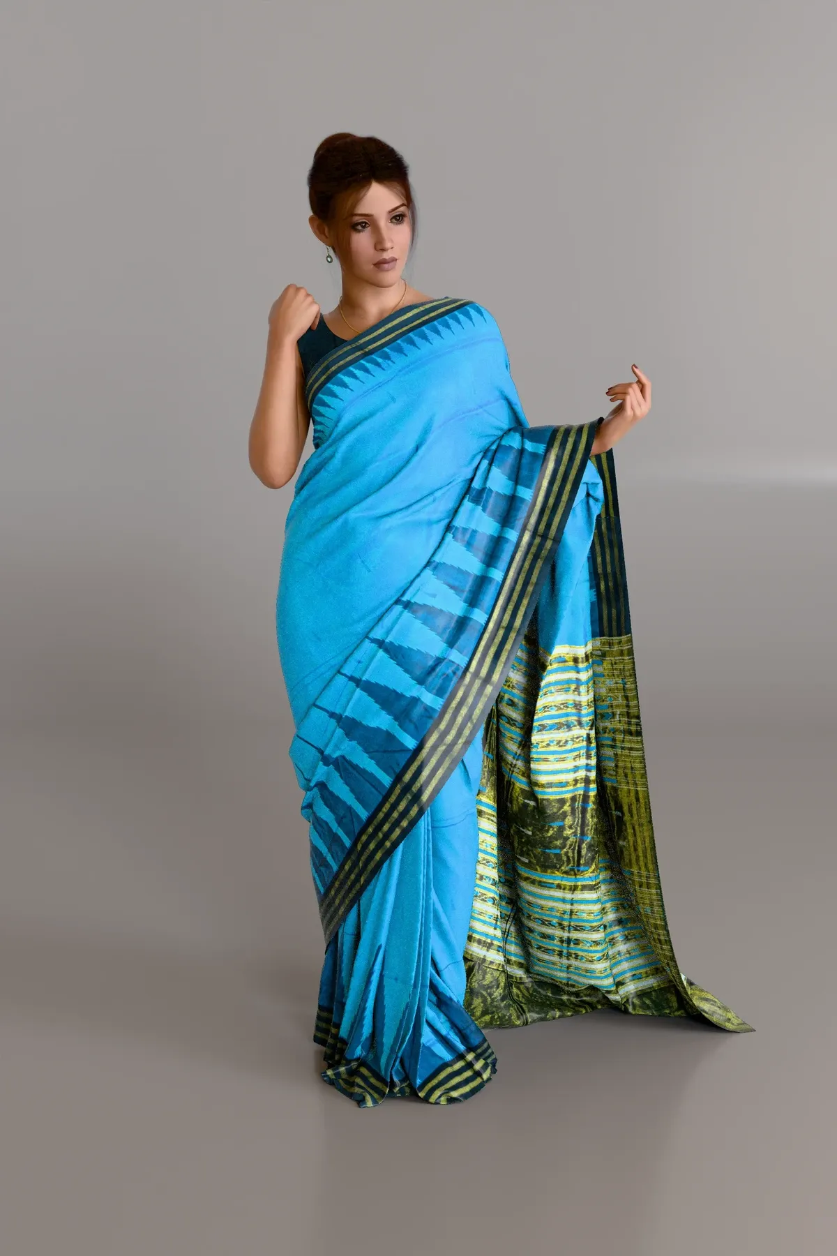 CopperSulphate Half Tissue Sambalpuri Pata Saree