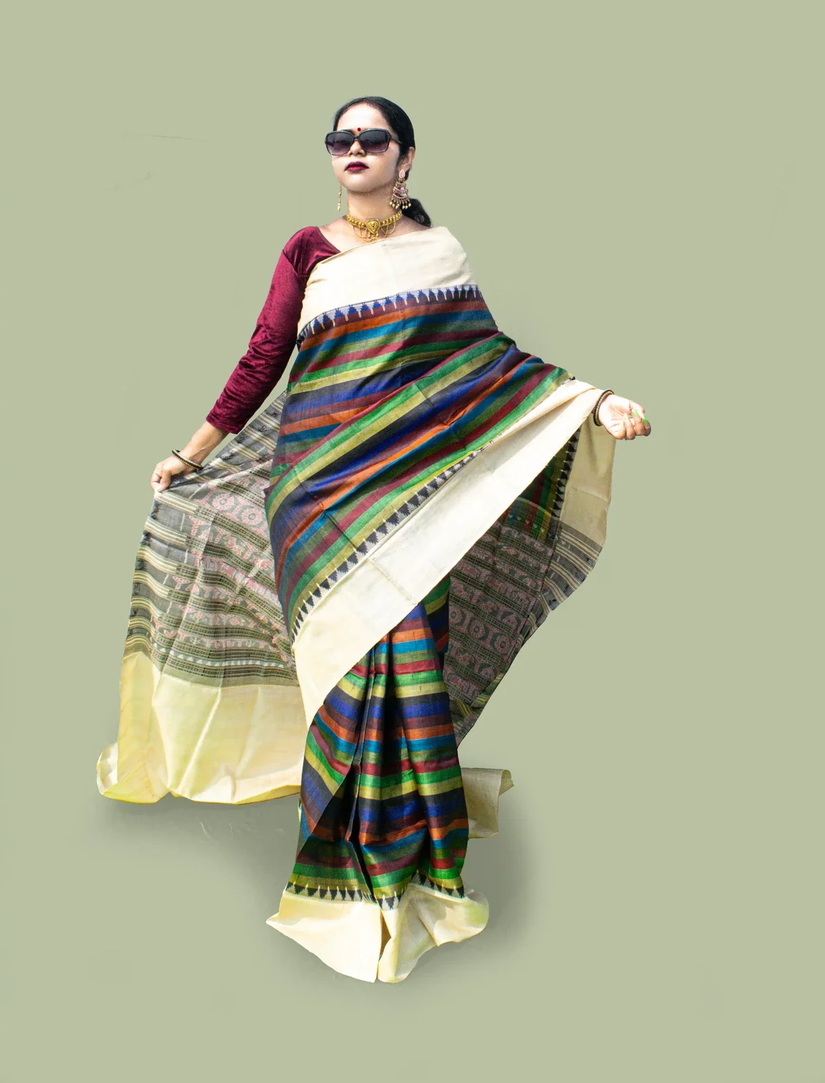 Multicolor Tussar Silk Saree