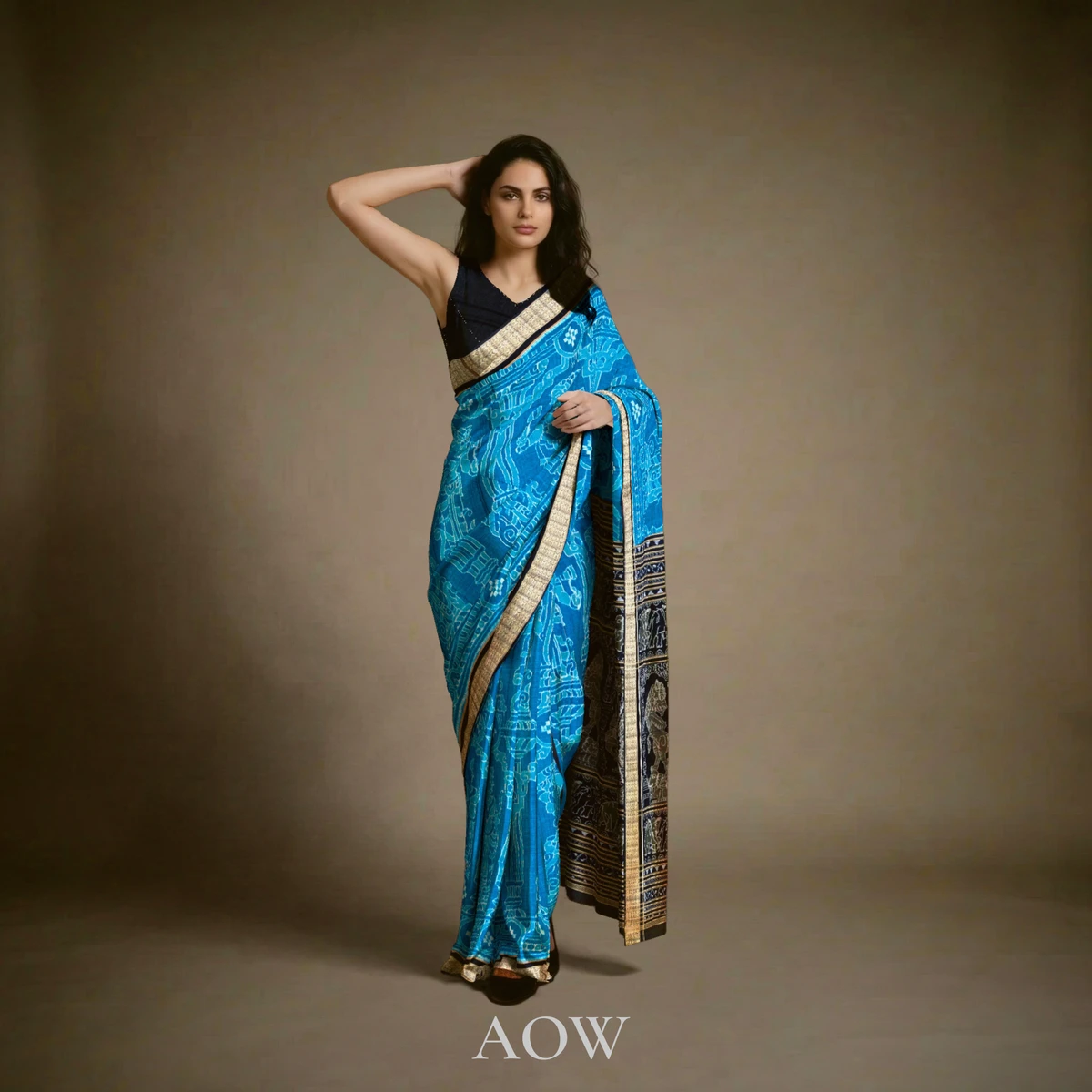Nartaki Blue Sambalpuri Cotton Saree