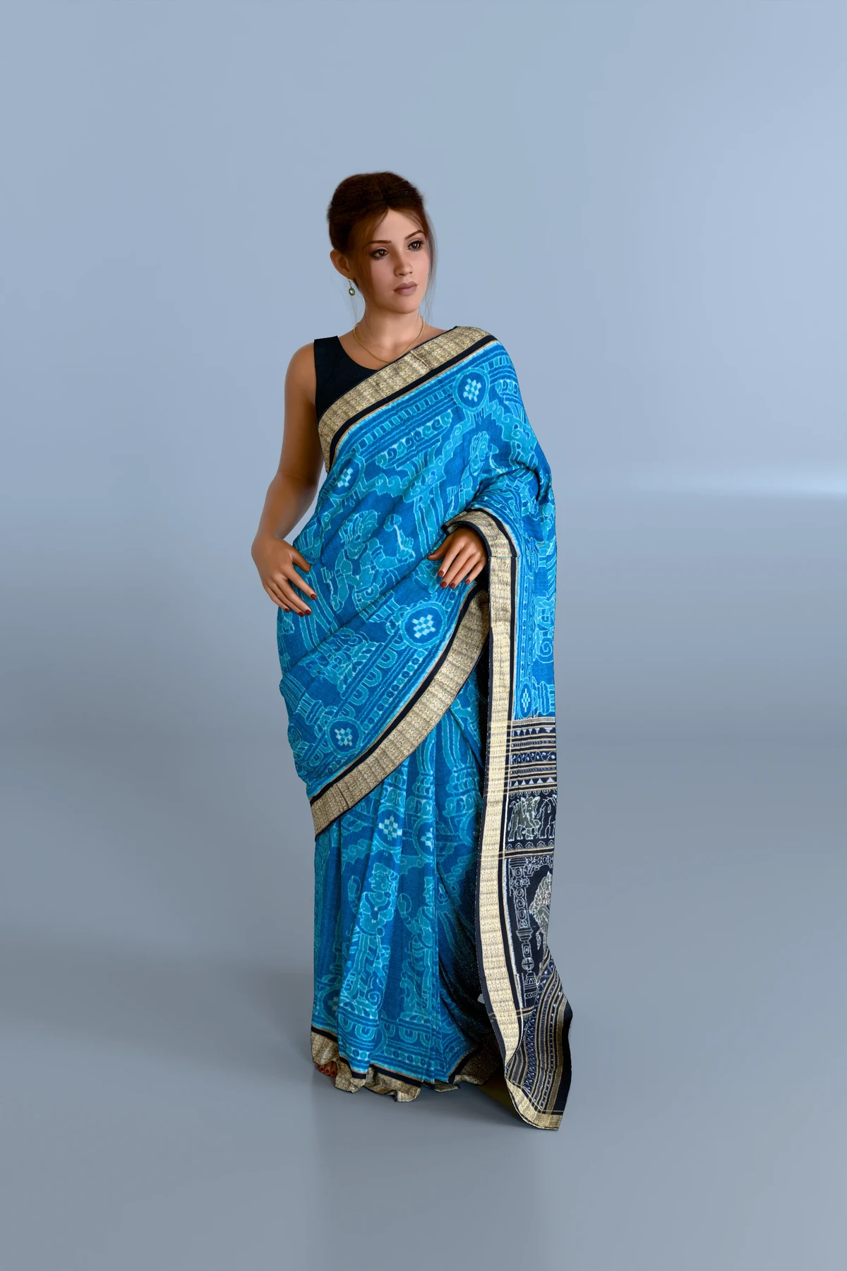 Nartaki Blue Sambalpuri Cotton Saree