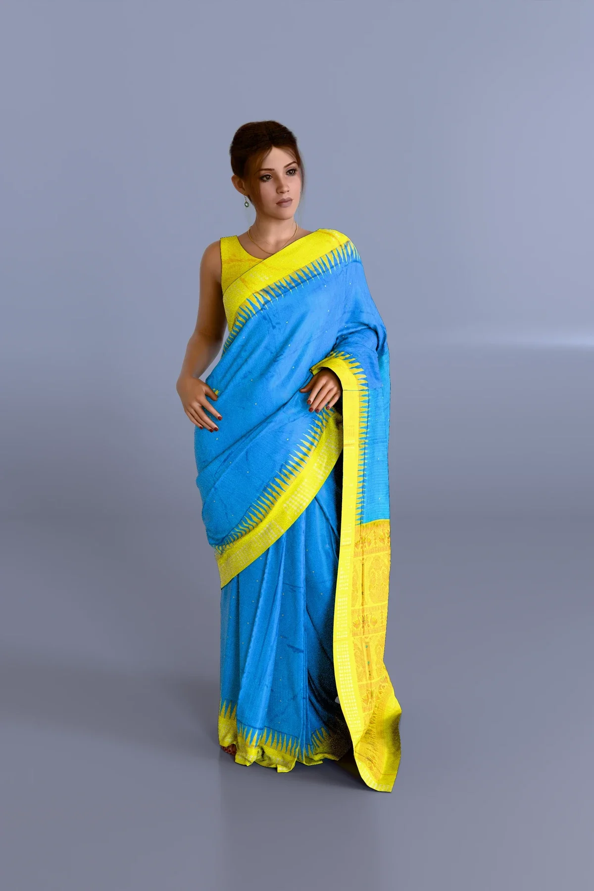 Blue Yellow Bomkei Sambalpuri Pure-Pata Saree