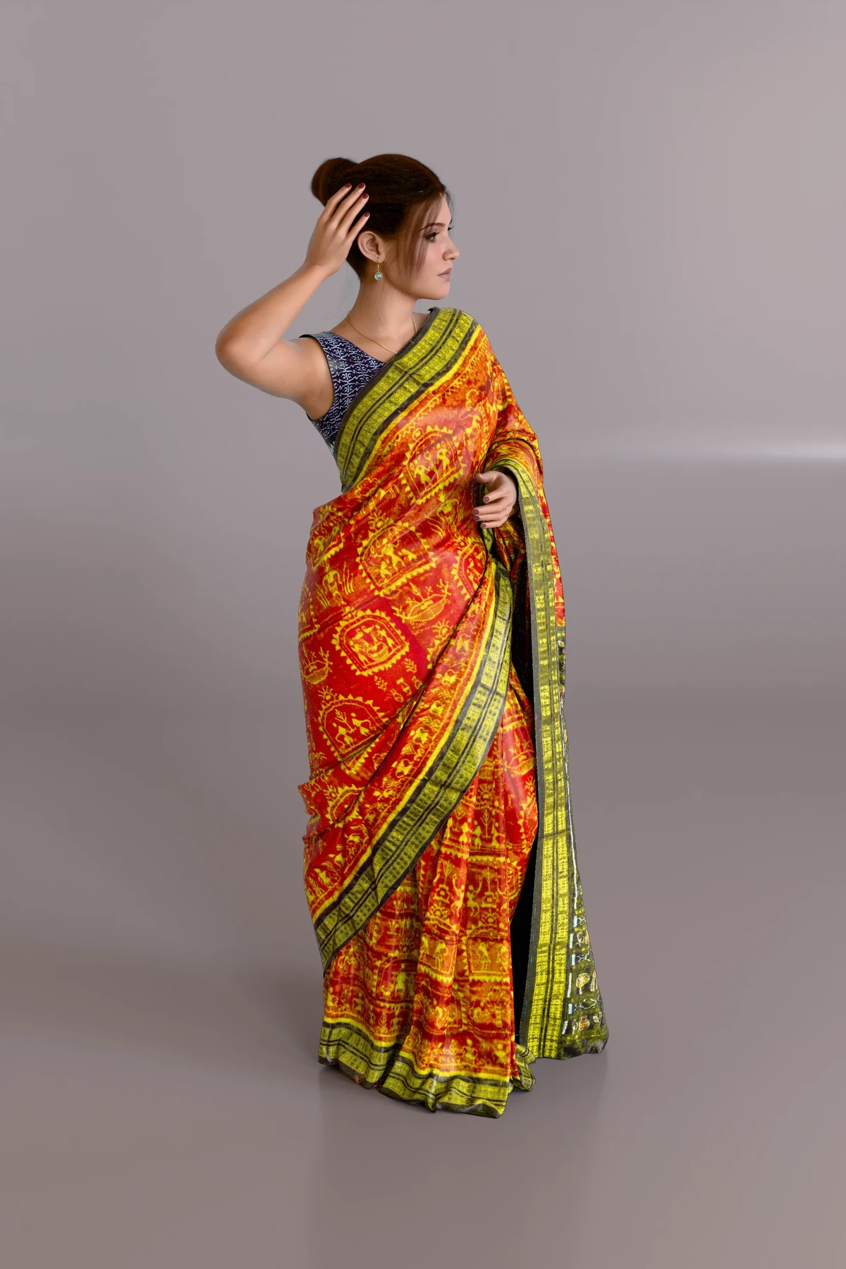 Red Gold Sambalpuri Full Tissue Saree