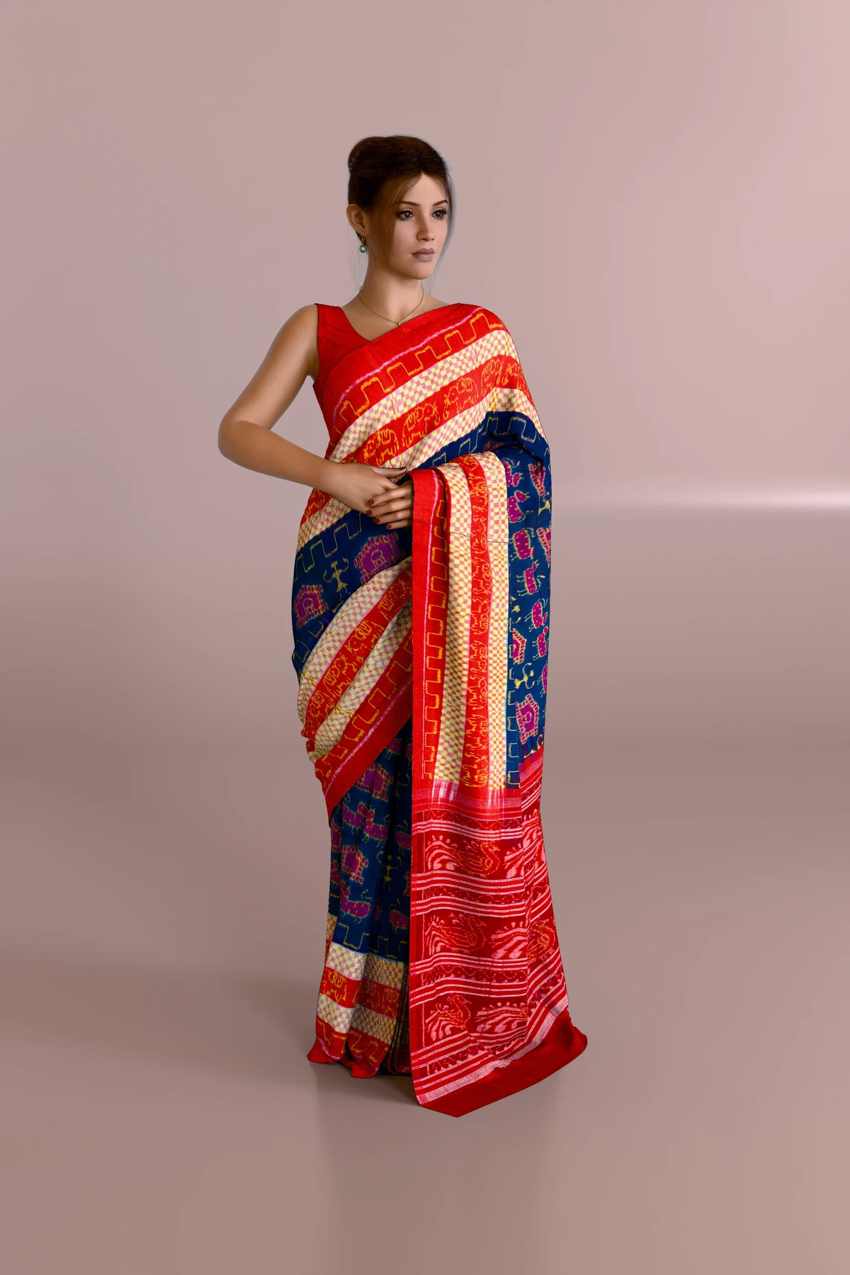 Navy Blue Sambalpuri Cotton Saree