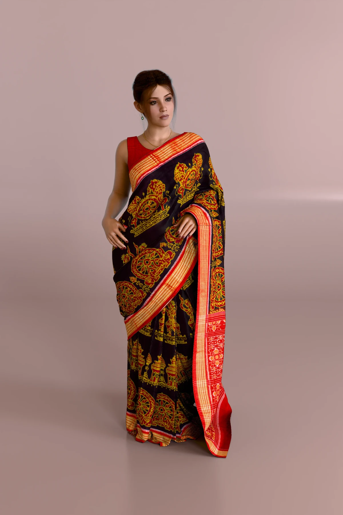 Konarka Chakra Black Orange Sambalpuri Cotton Saree