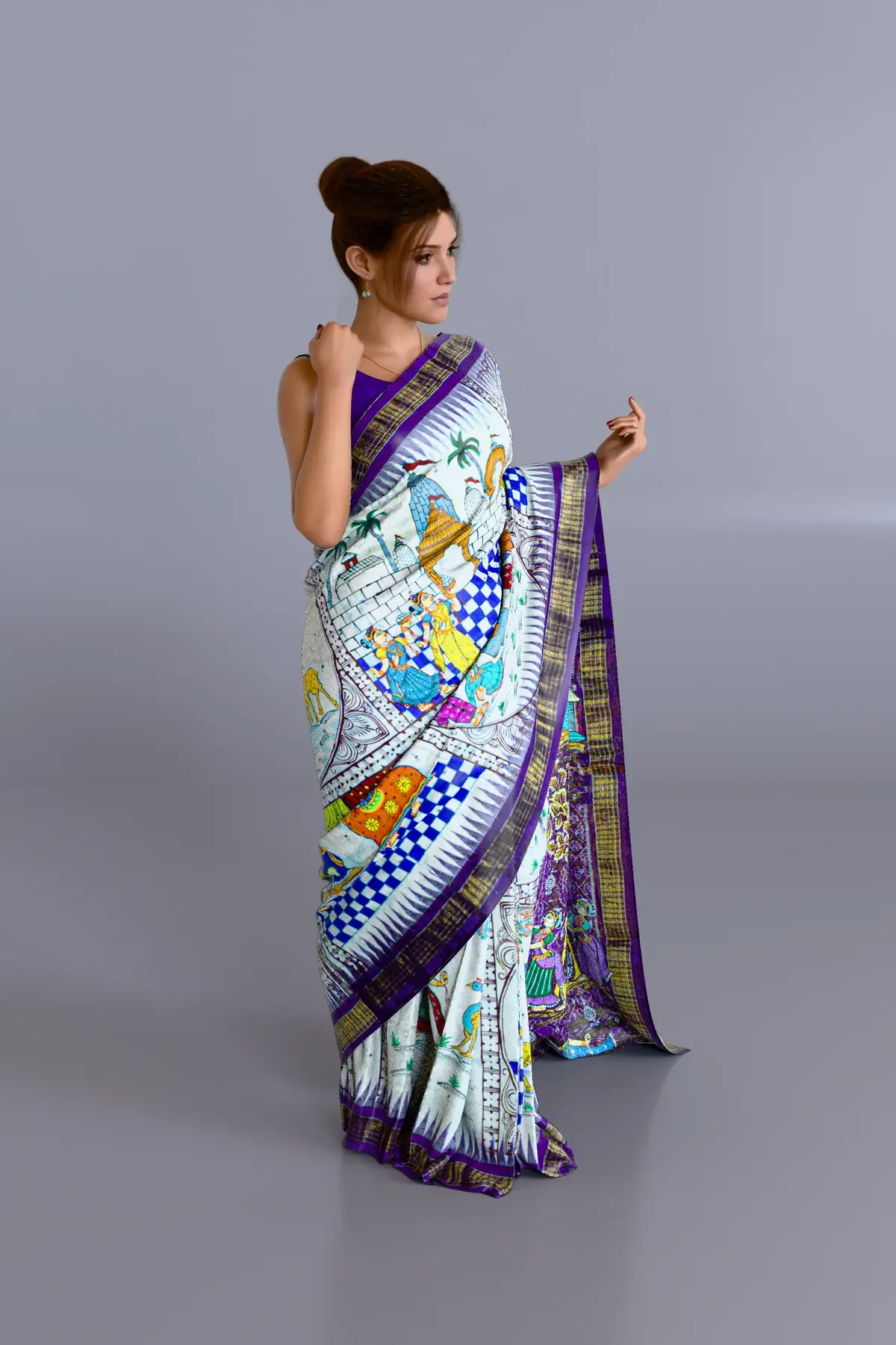 12 Months 13 Festivals Pattachitra Half Tissue Saree