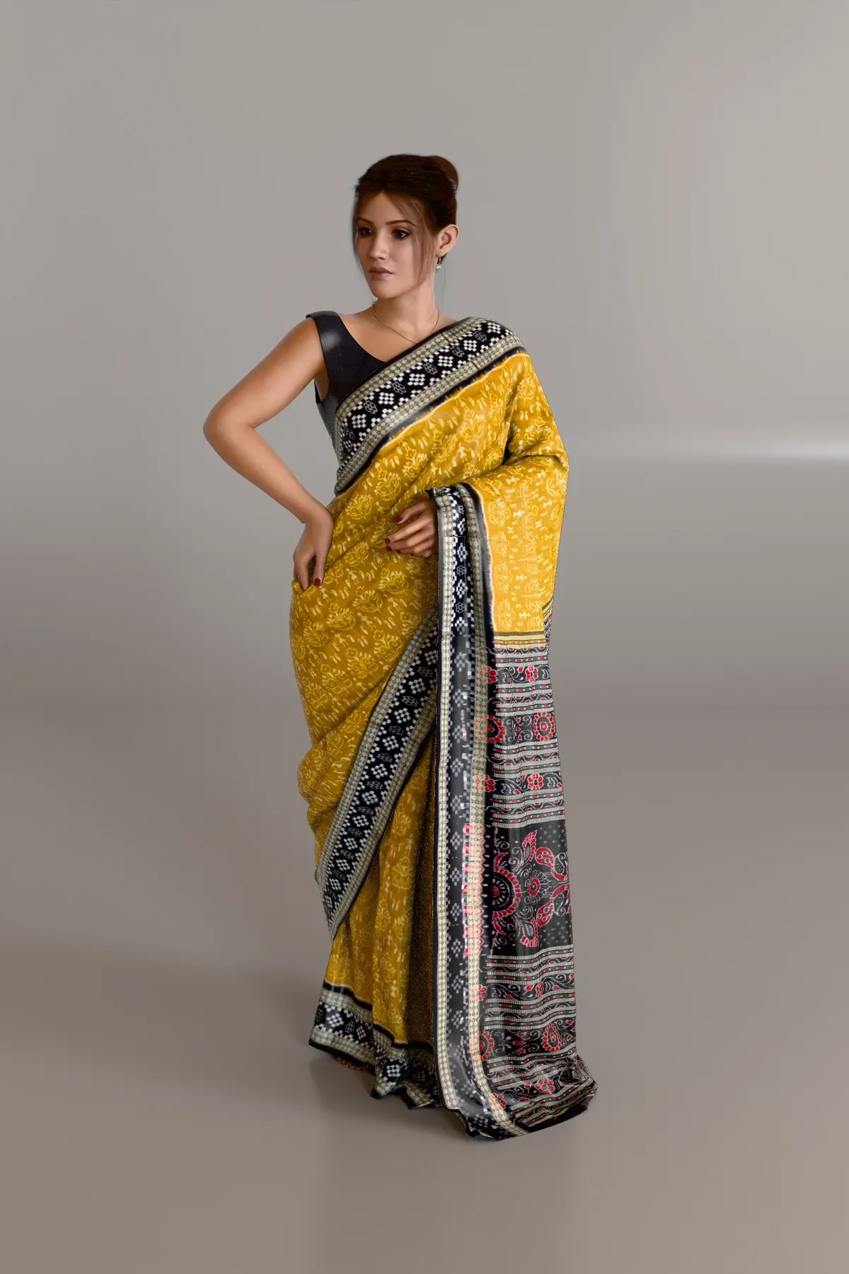 Yellow Tribal Pasapali Border Sambalpuri Pure Pata Saree