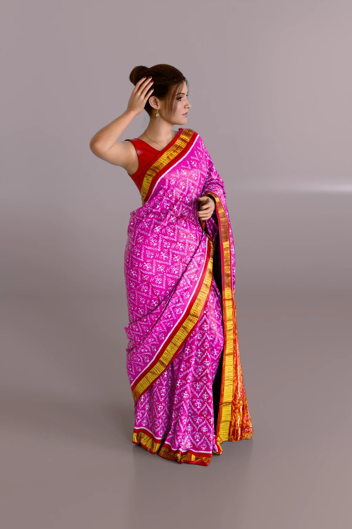 Pink Tribal Arrows Sambalpuri Pure Pata Saree