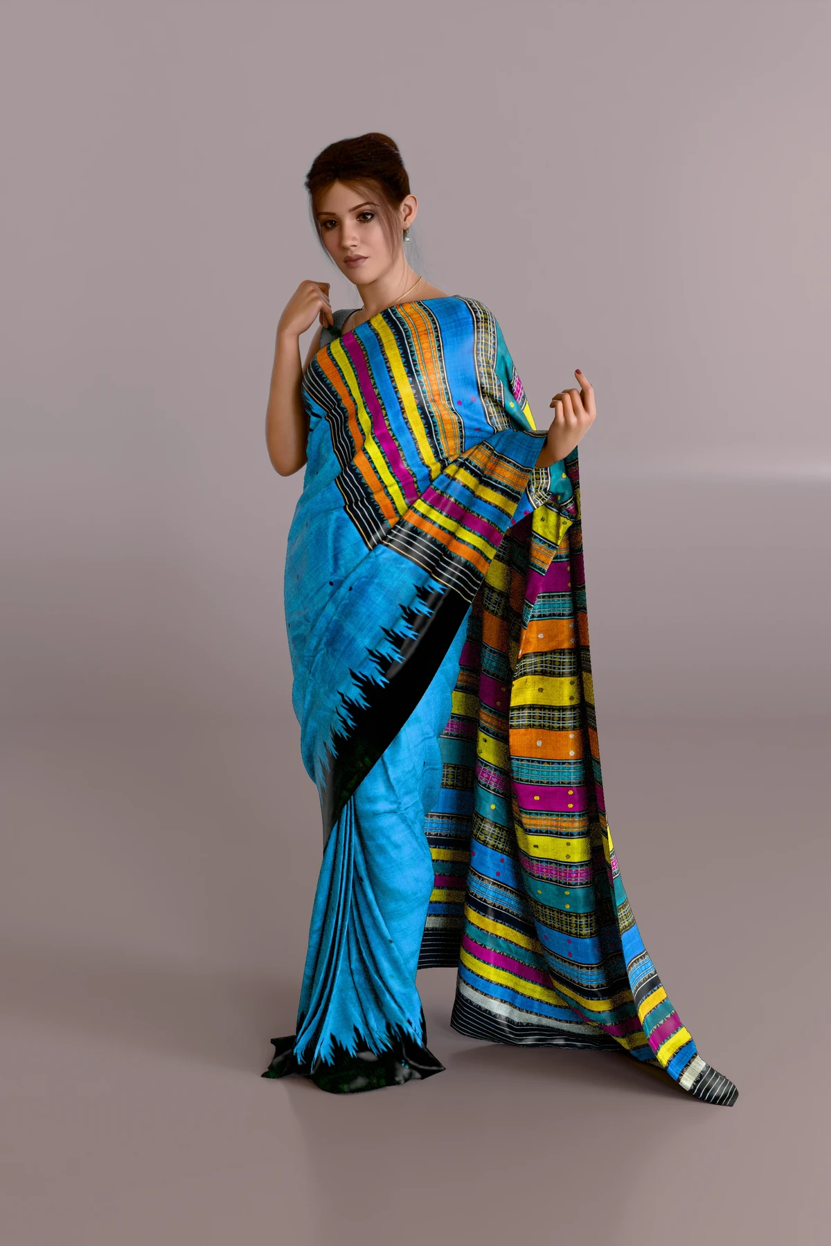 Double Anchal CopperSulphate Black border Berhampuri Pure Pata Saree