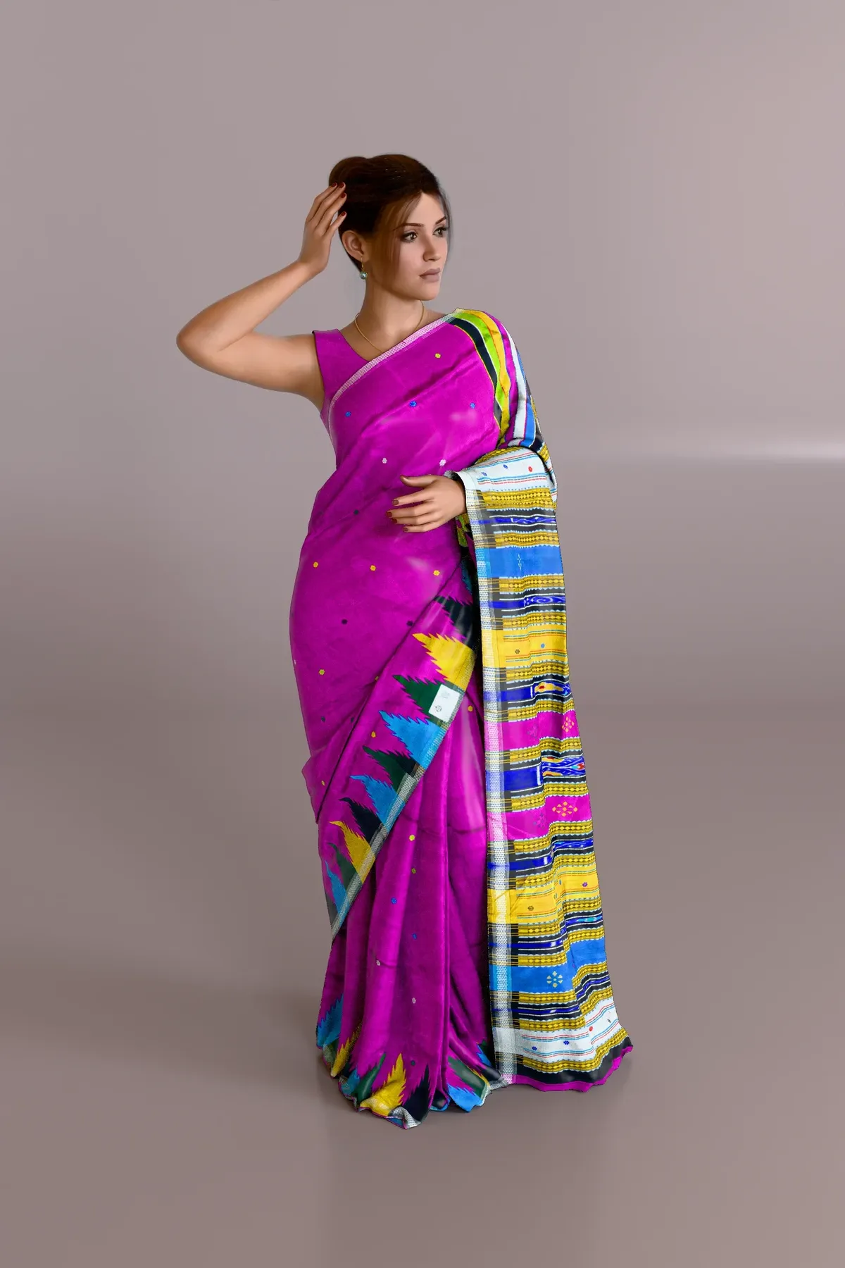 Double Anchal Rani Berhampuri Pure Pata Saree