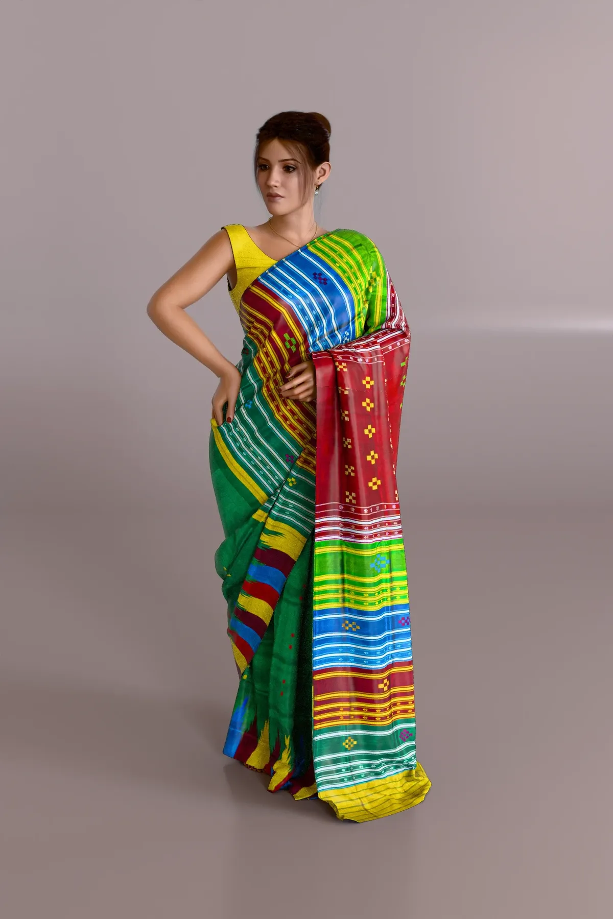 Double Anchal Green Berhampuri Pure Pata Saree