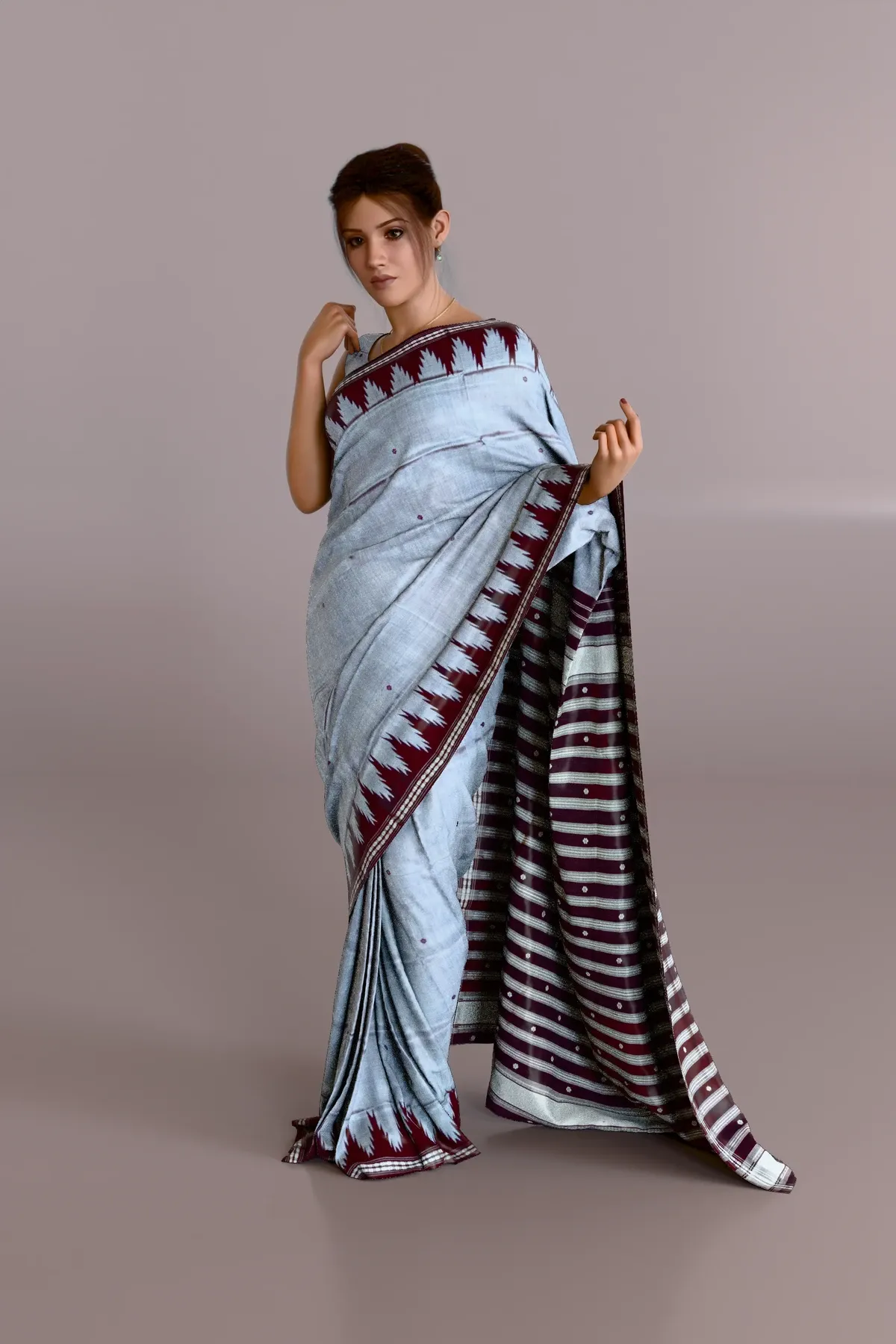 Gray Berhampuri Pure Pata Saree