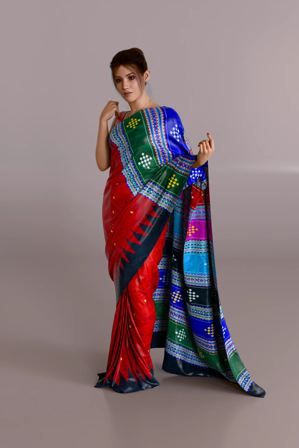 Double Anchal Red Black Berhampuri Pure Pata Saree