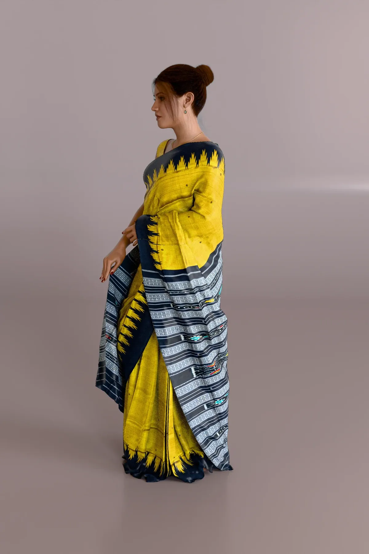 Mustard Berhampuri Pure Pata Saree