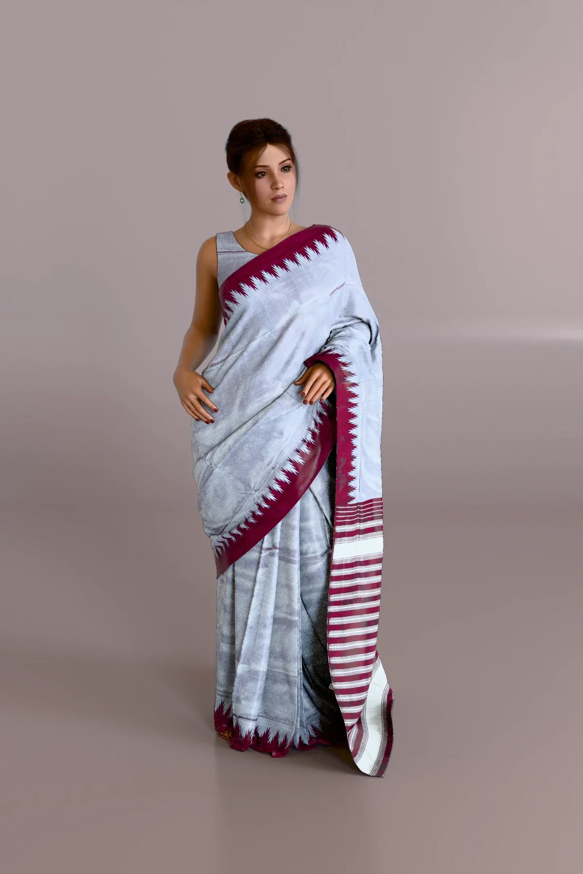 Gray Maroon Berhampuri Pure Pata Saree