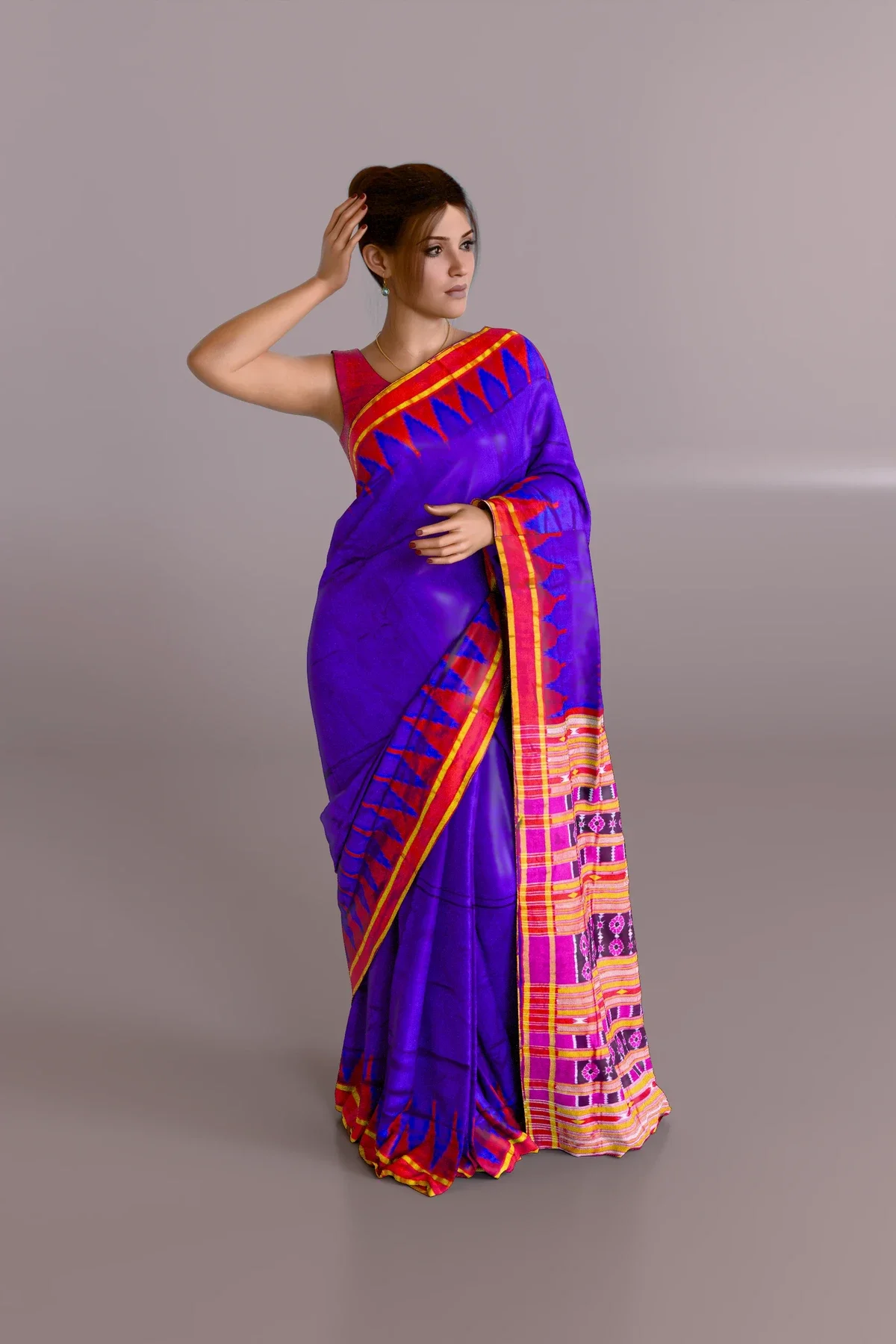 Violet Red Sambalpuri Pure Pata Half Tissue Saree