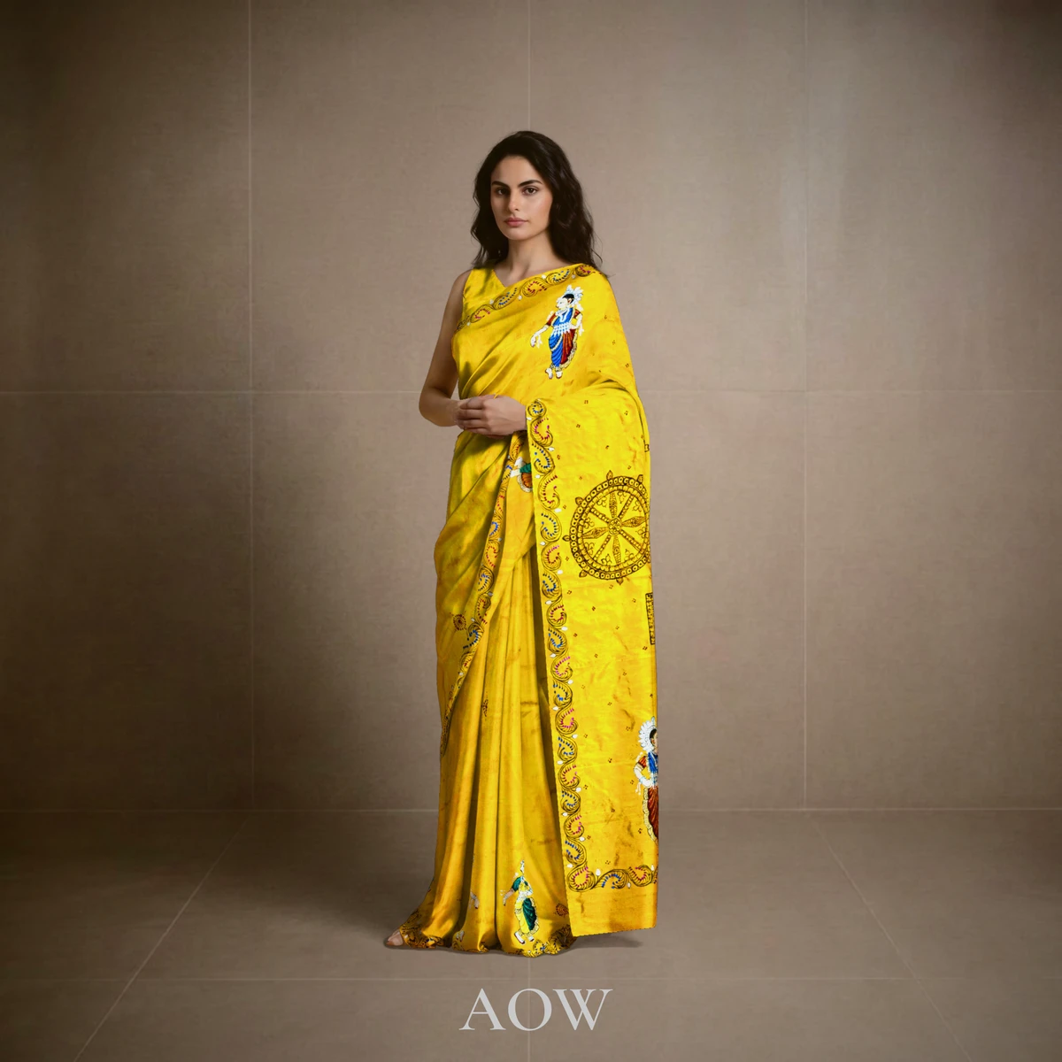Konarka Nartaki Yellow Pattachitra Sambalpuri Pure Pata Saree