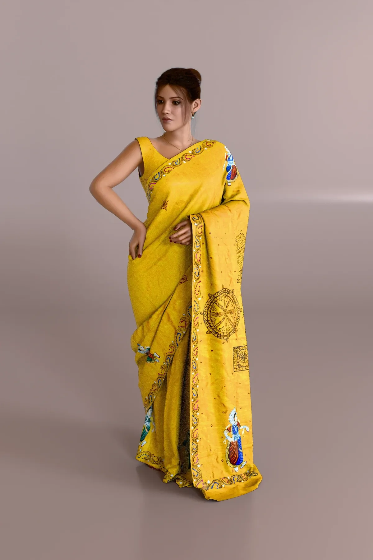 Konarka Nartaki Yellow Pattachitra Sambalpuri Pure Pata Saree