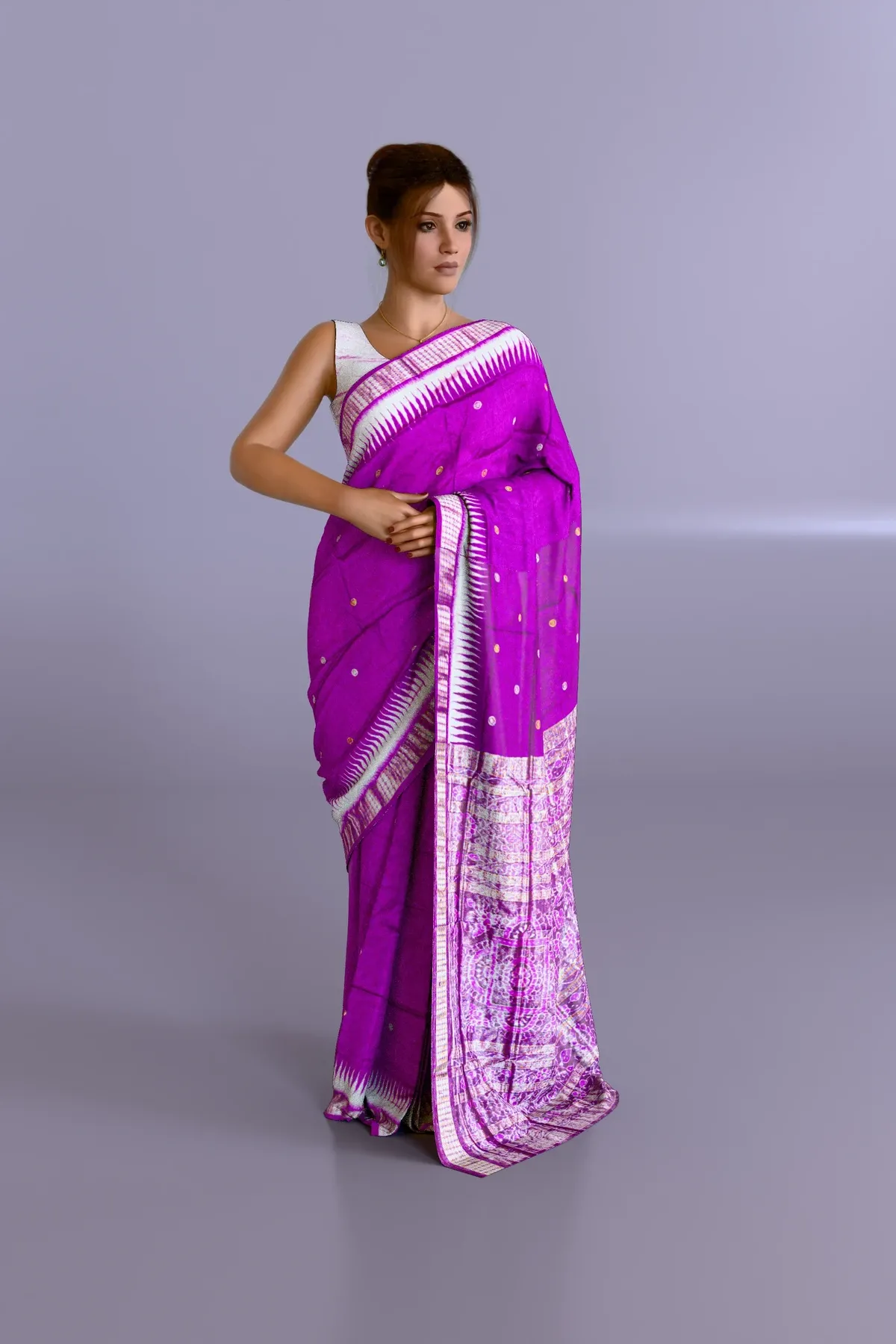 Mauve White Sambalpuri Pure Pata Half Tissue Saree