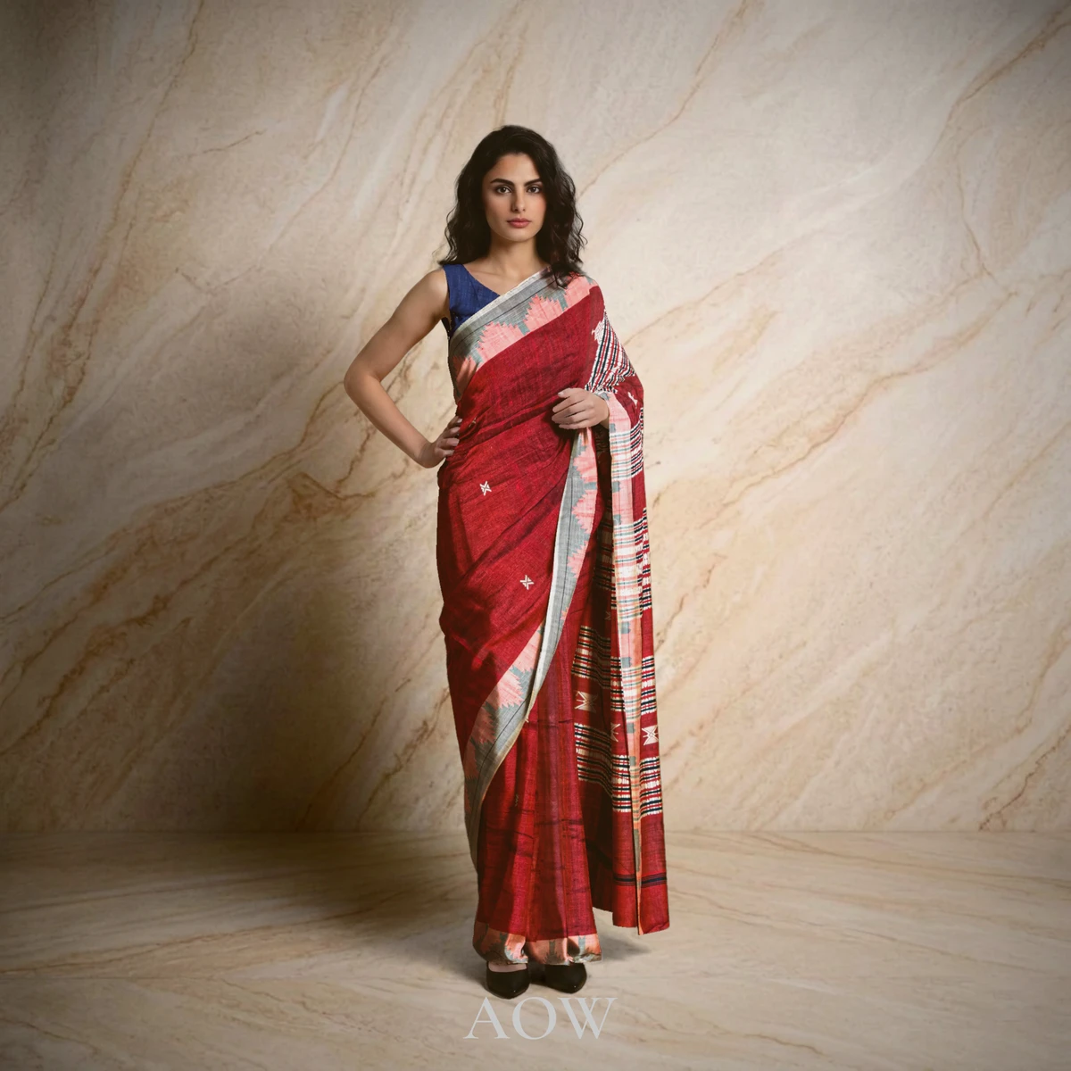 Maroon Kotpad Tussar Silk Saree