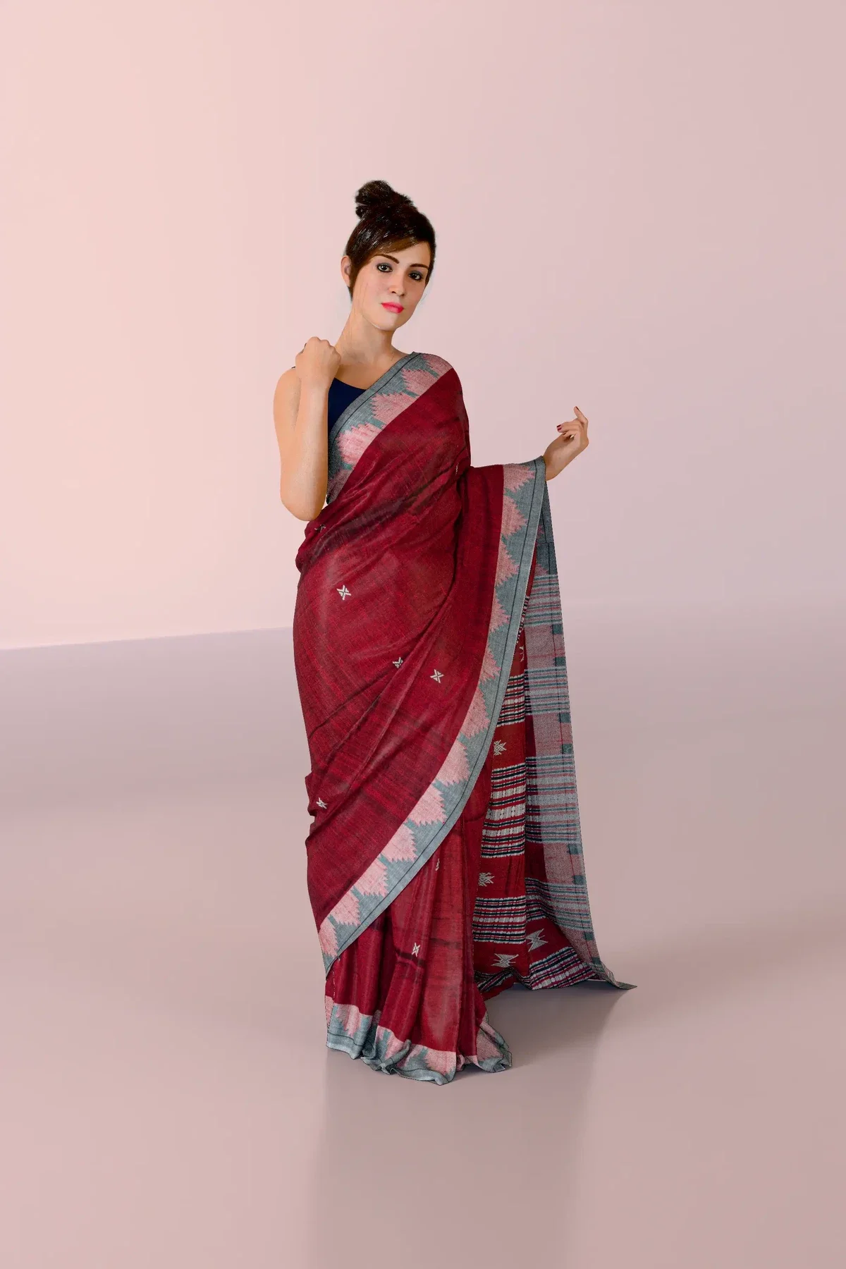 Maroon Kotpad Tussar Silk Saree