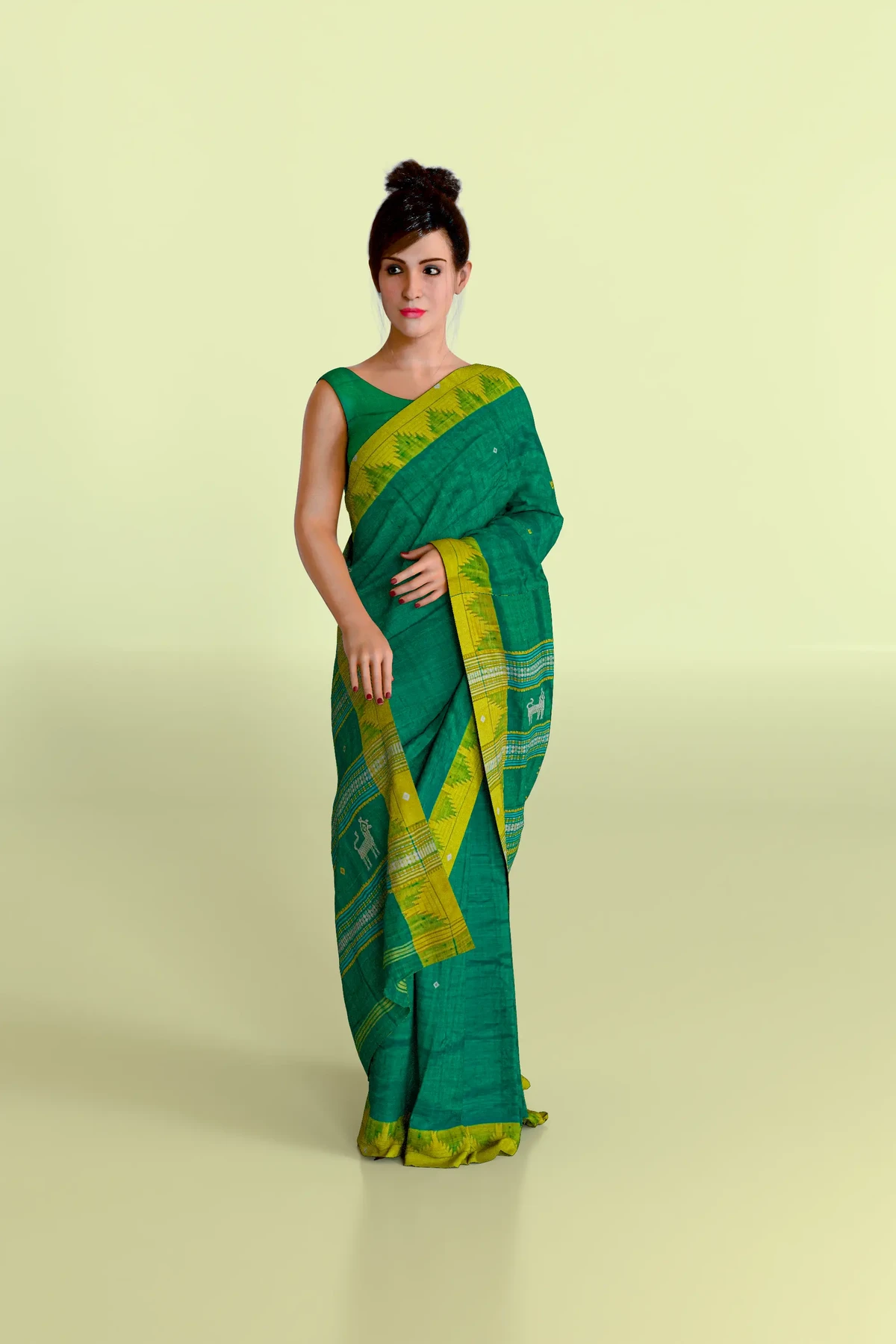 Green Yellow Kotpad Tussar Silk Saree